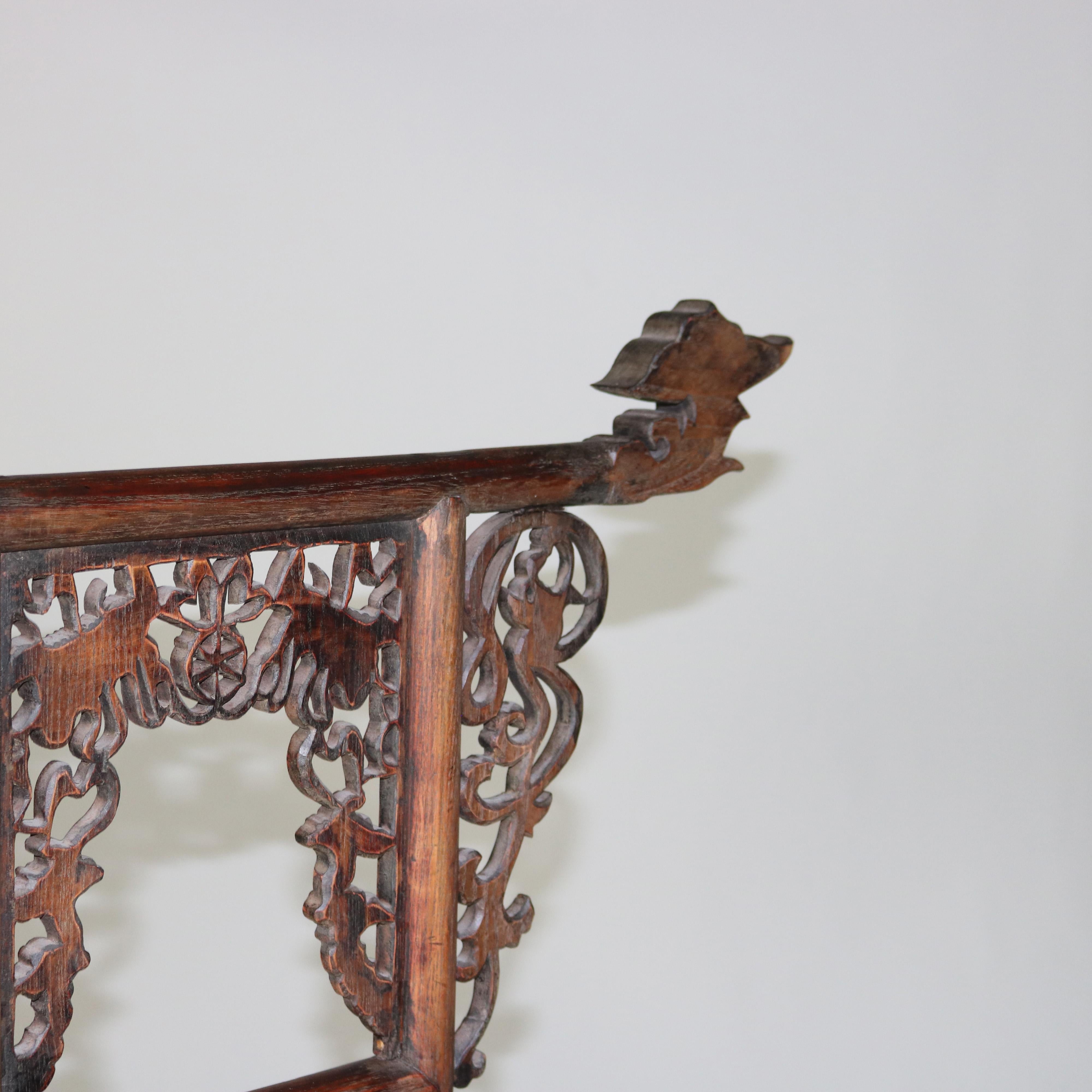 Antique Chinese Carved Rosewood Wash Stand with Elephant & Figure C1920 For Sale 5