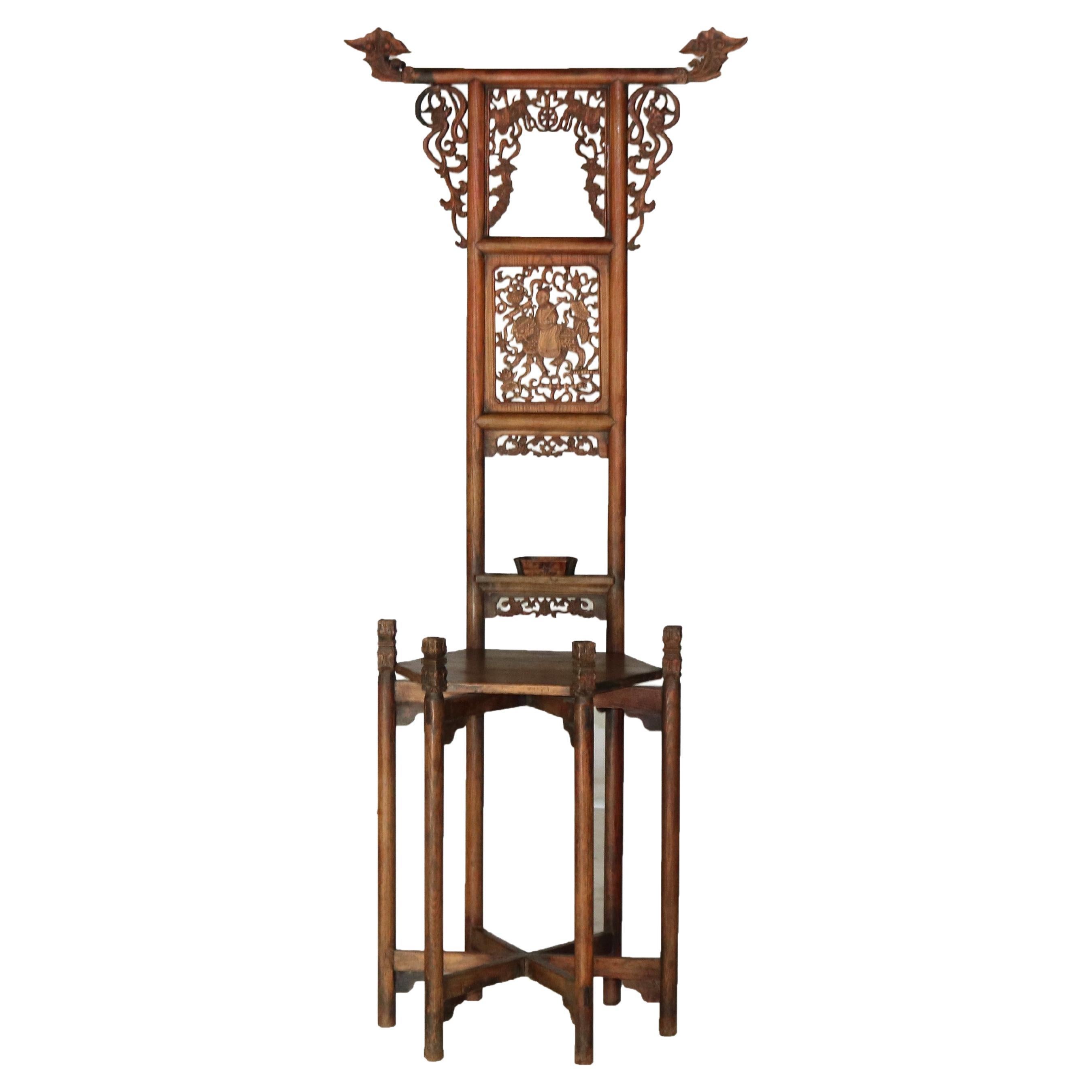 Antique Chinese Carved Rosewood Wash Stand with Elephant & Figure C1920 For Sale
