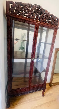 Antique Chinese Carved Rosewood with Dragns Vitrine Display Case