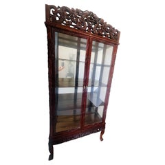 Antique Chinese Carved Rosewood with Dragns Vitrine Display Case