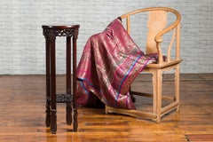 Antique Chinese Carved Round Stand with Painted Floral and Bird Décor