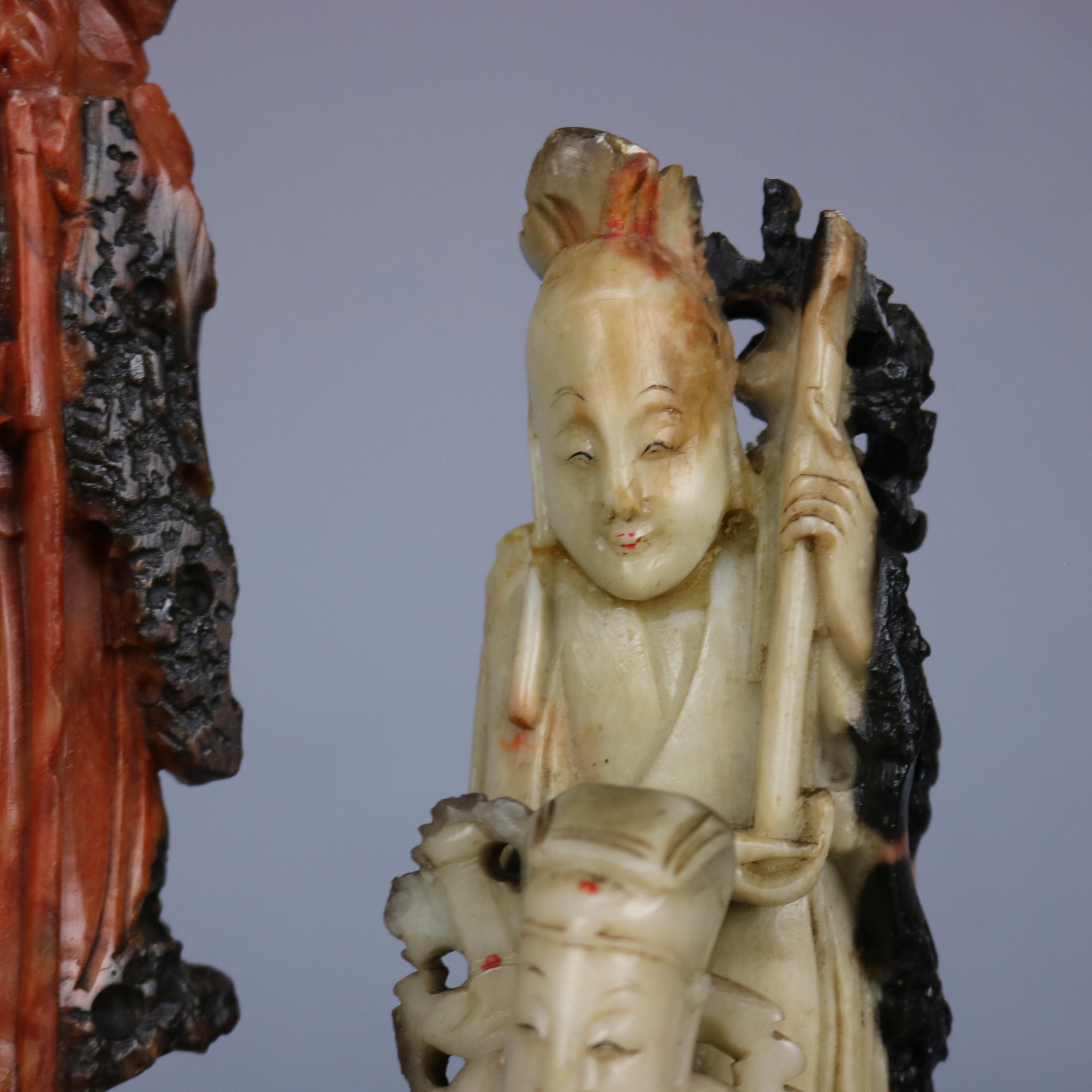 Antique Chinese Carved Soapstone Grouping of Ten Scholar Immortals, Circa 1890 6