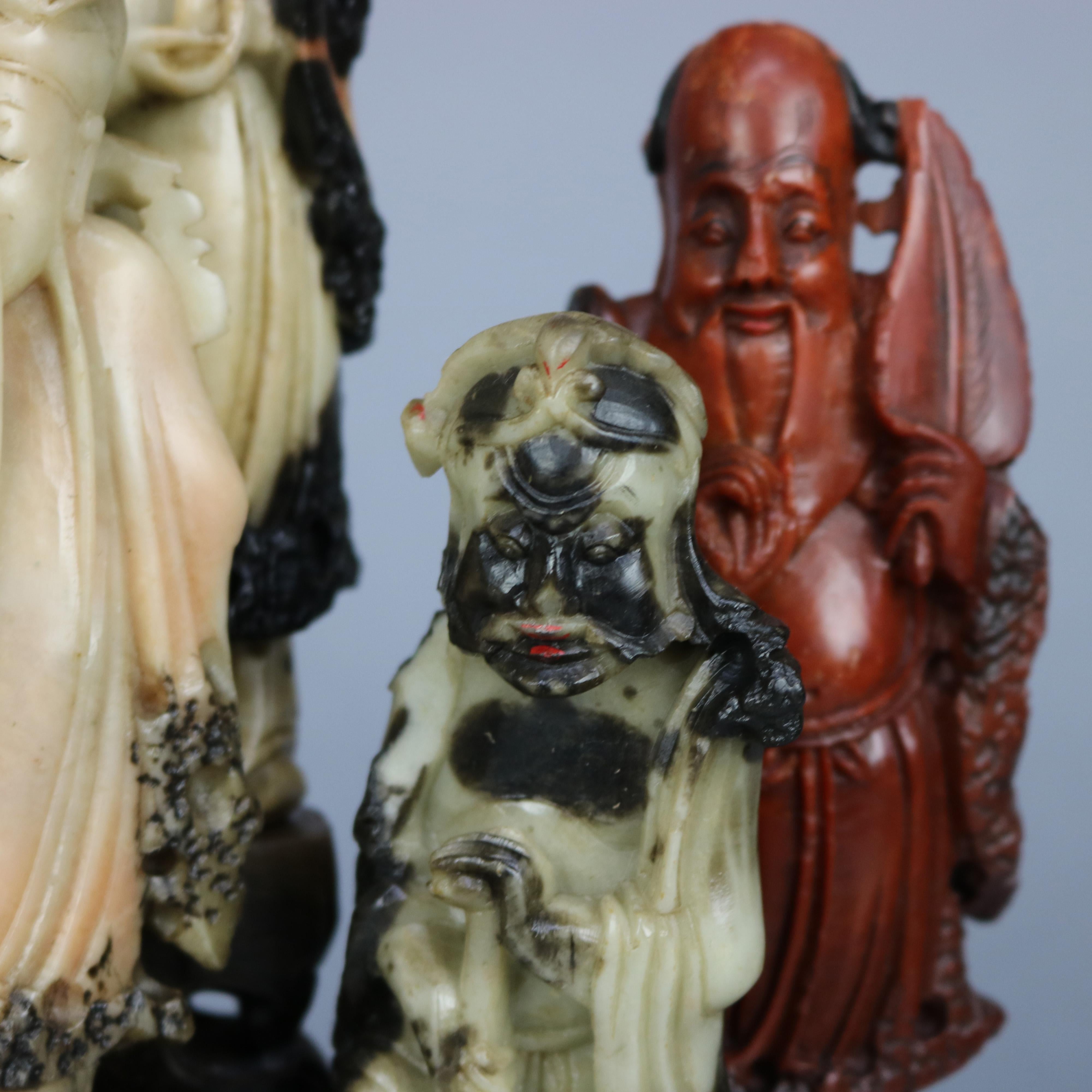 Antique Chinese Carved Soapstone Grouping of Ten Scholar Immortals, Circa 1890 7