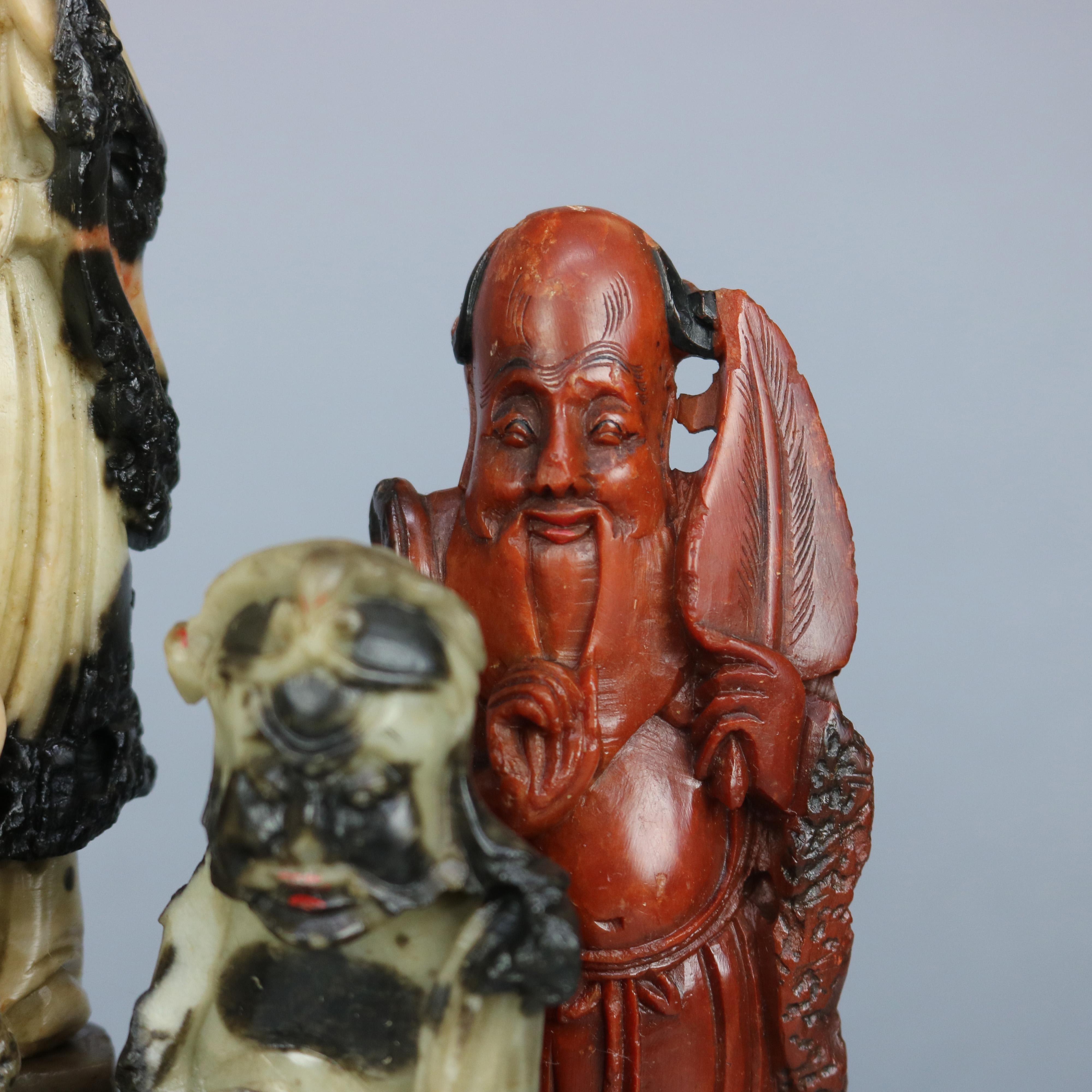 Antique Chinese Carved Soapstone Grouping of Ten Scholar Immortals, Circa 1890 8