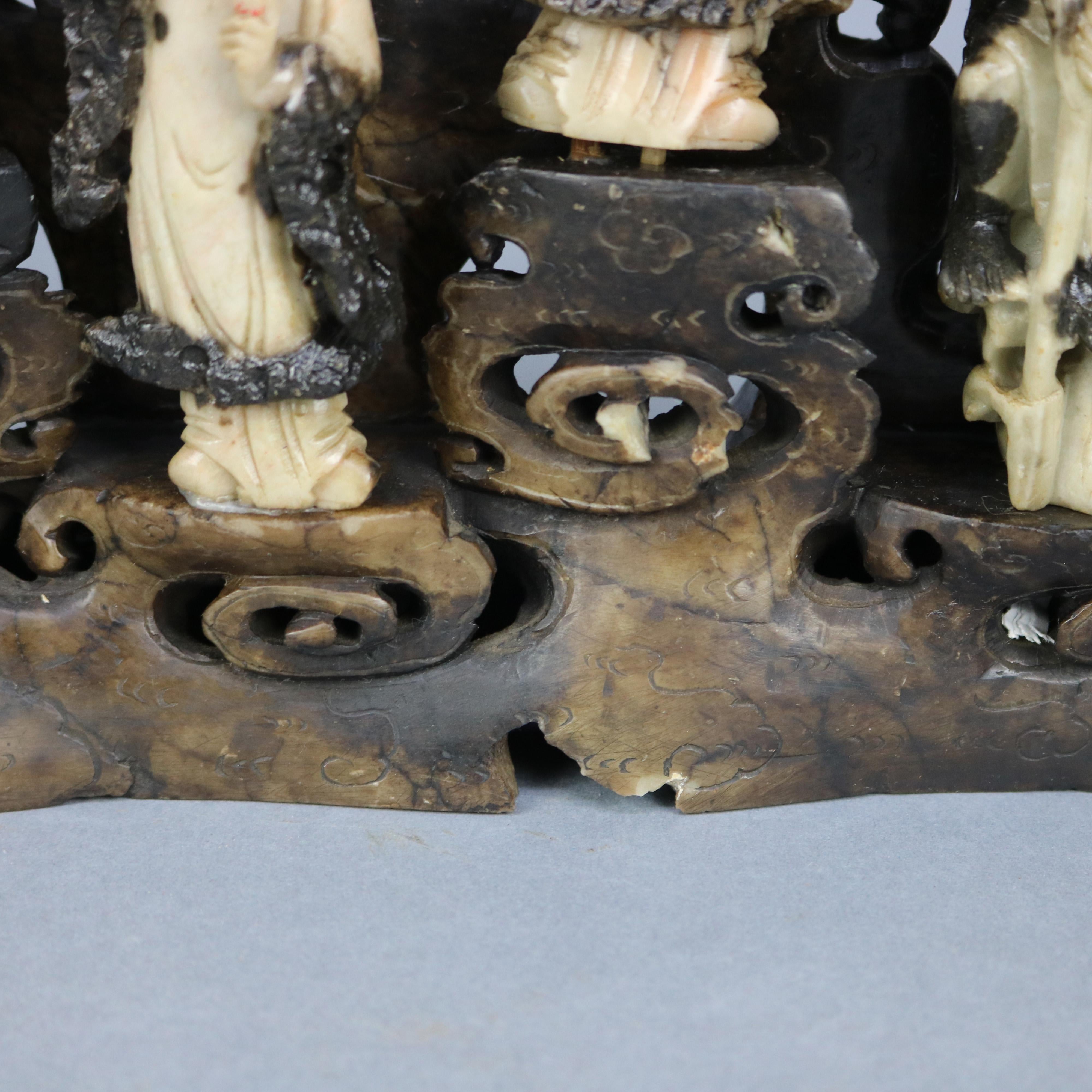 Antique Chinese Carved Soapstone Grouping of Ten Scholar Immortals, Circa 1890 9