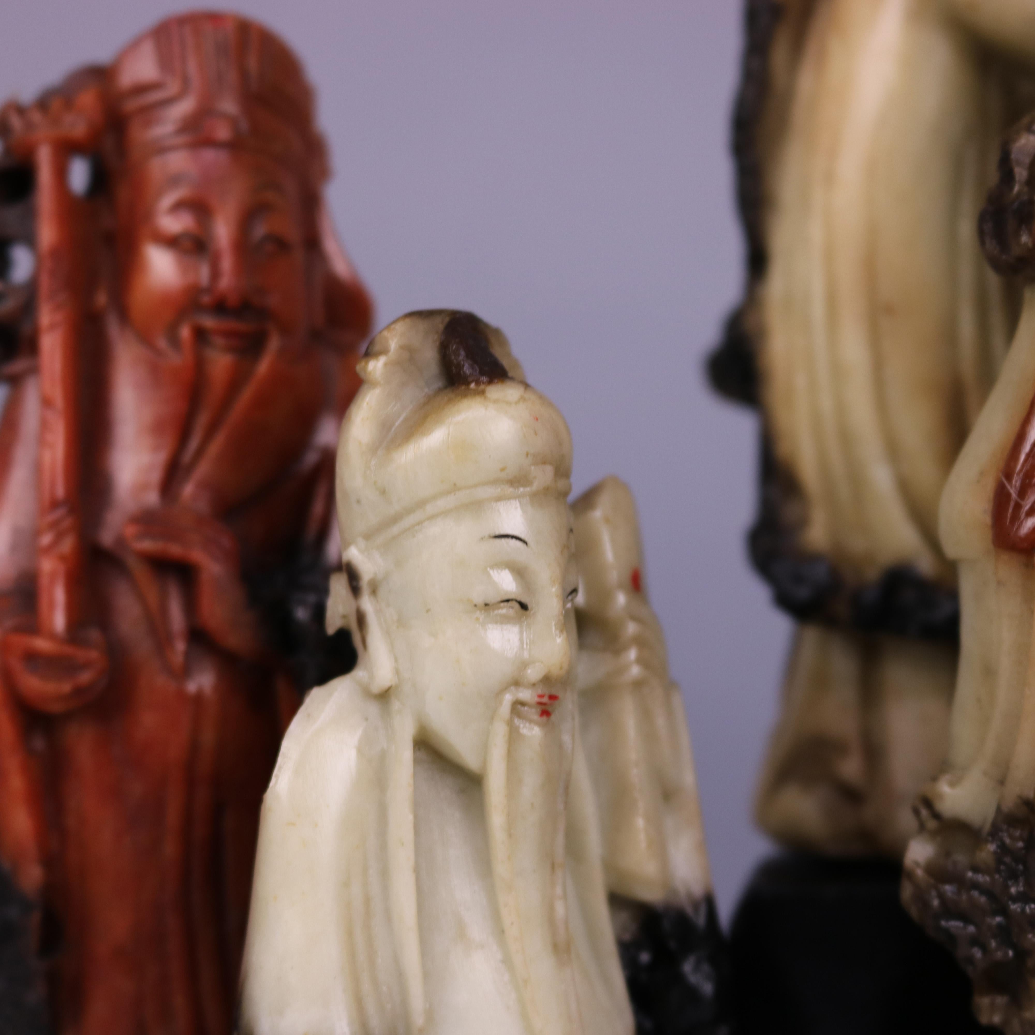 Antique Chinese Carved Soapstone Grouping of Ten Scholar Immortals, Circa 1890 1