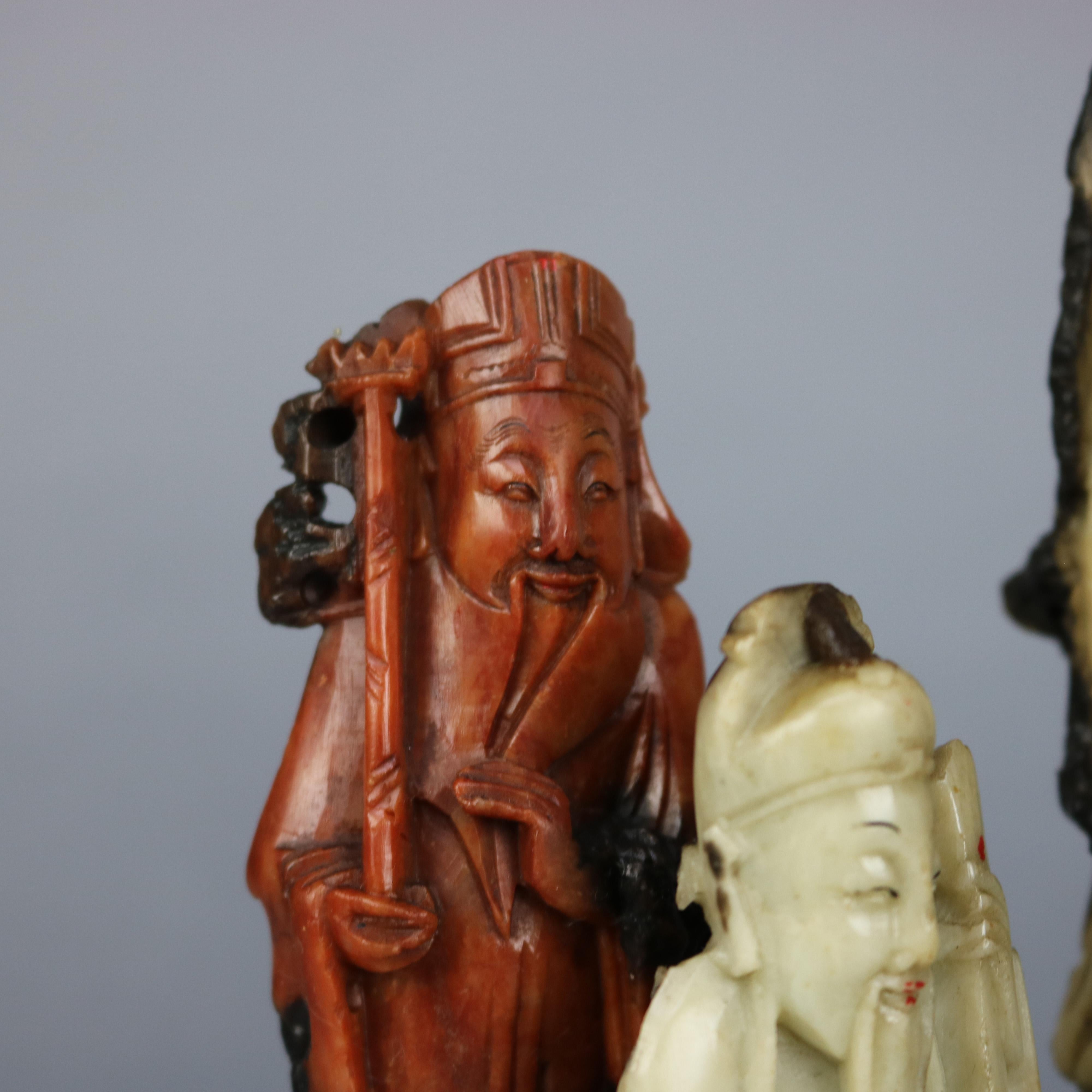Antique Chinese Carved Soapstone Grouping of Ten Scholar Immortals, Circa 1890 2