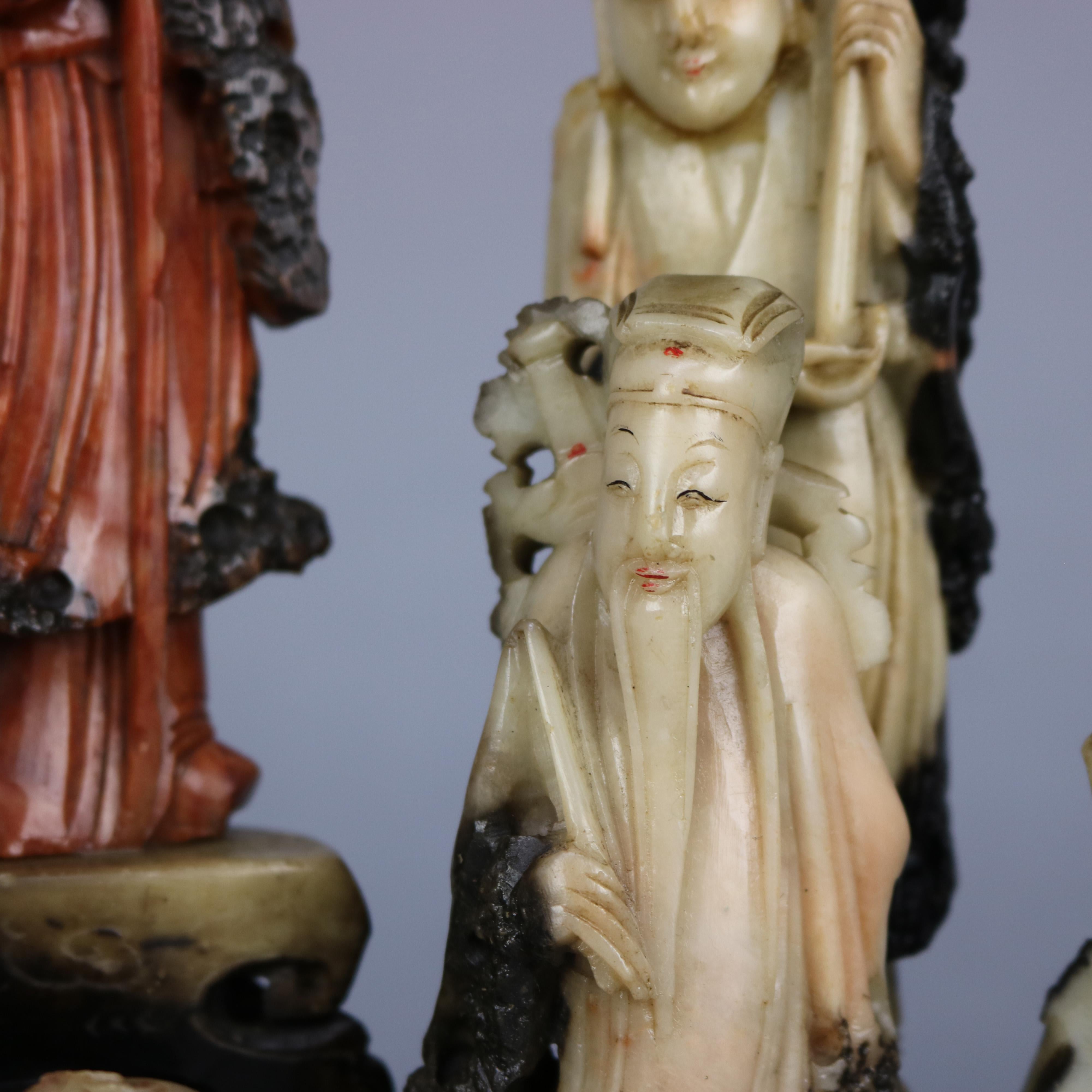 Antique Chinese Carved Soapstone Grouping of Ten Scholar Immortals, Circa 1890 5