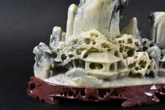 Antique Chinese Carved Soapstone Mountain Scape Brush Rest