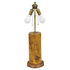 Antique Chinese Carved Solid Teak Wood Block Bamboo Chute Table Lamp