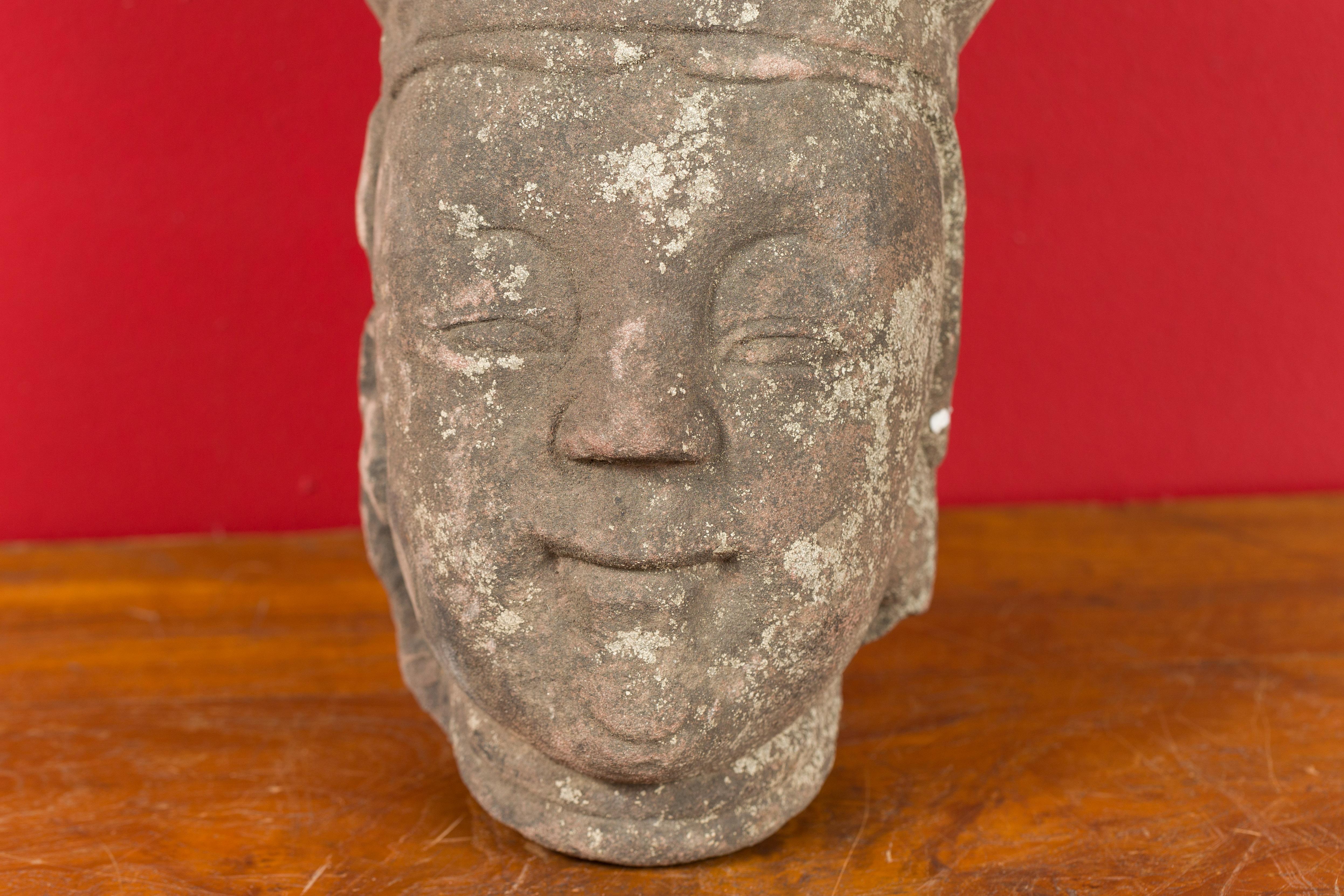 19th Century Antique Chinese Carved Stone Head Sculpture Depicting a Religious Figure