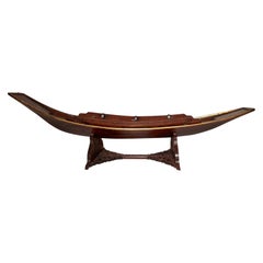 Antiguo centro de mesa chino tallado en teca para velero, circa 1900
