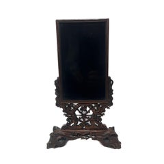 Antique Chinese Carved Teak Wood and Mother Of Pearl Table Screen, Circa 1890.