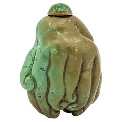 Antique Chinese Carved Turquoise Matrix Buddha Fingered Citron Snuff Bottle 19c