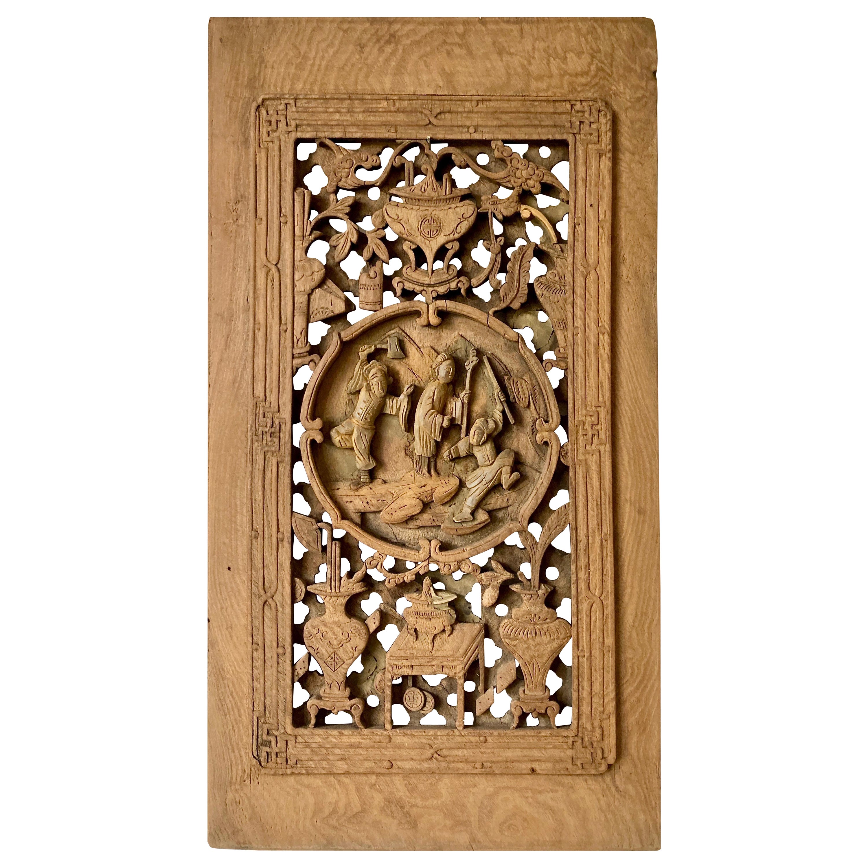 Antique Chinese Carved Window Panel For Sale