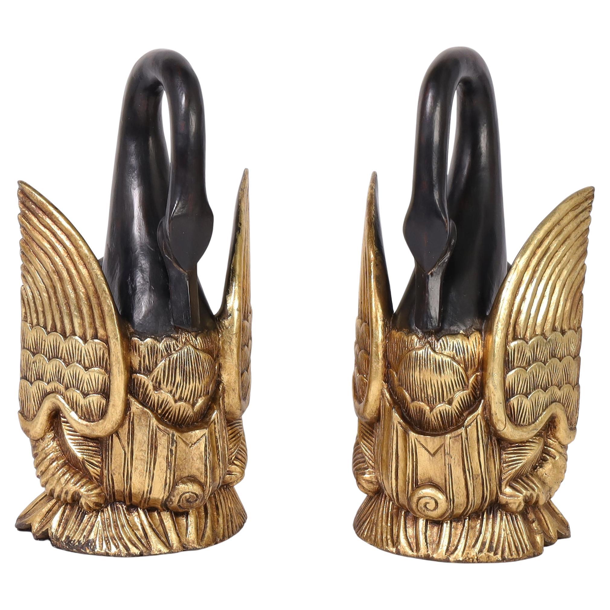 Antique Chinese Carved Wood and Parcel Gilt Swans