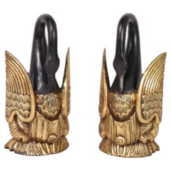 Antique Chinese Carved Wood and Parcel Gilt Swans