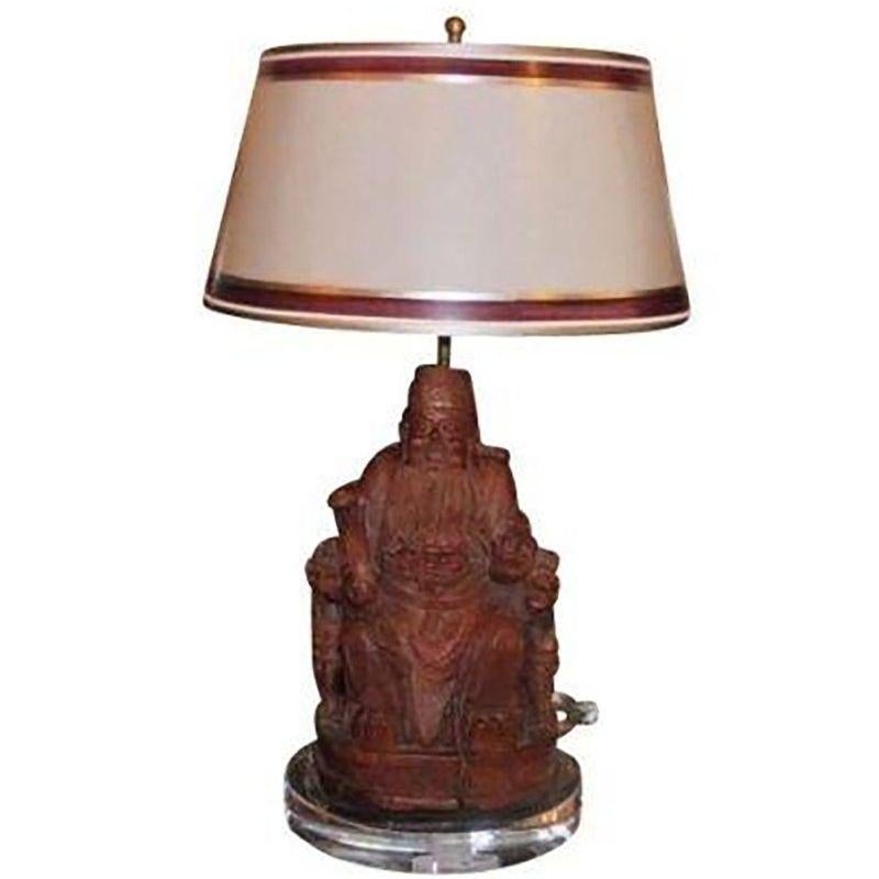 Antique Chinese Carved Wood Buddha Sculpture Lamp In Good Condition For Sale In LOS ANGELES, CA