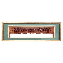Antique Chinese Carved Wood Door Lintel Framed in Shadow Box