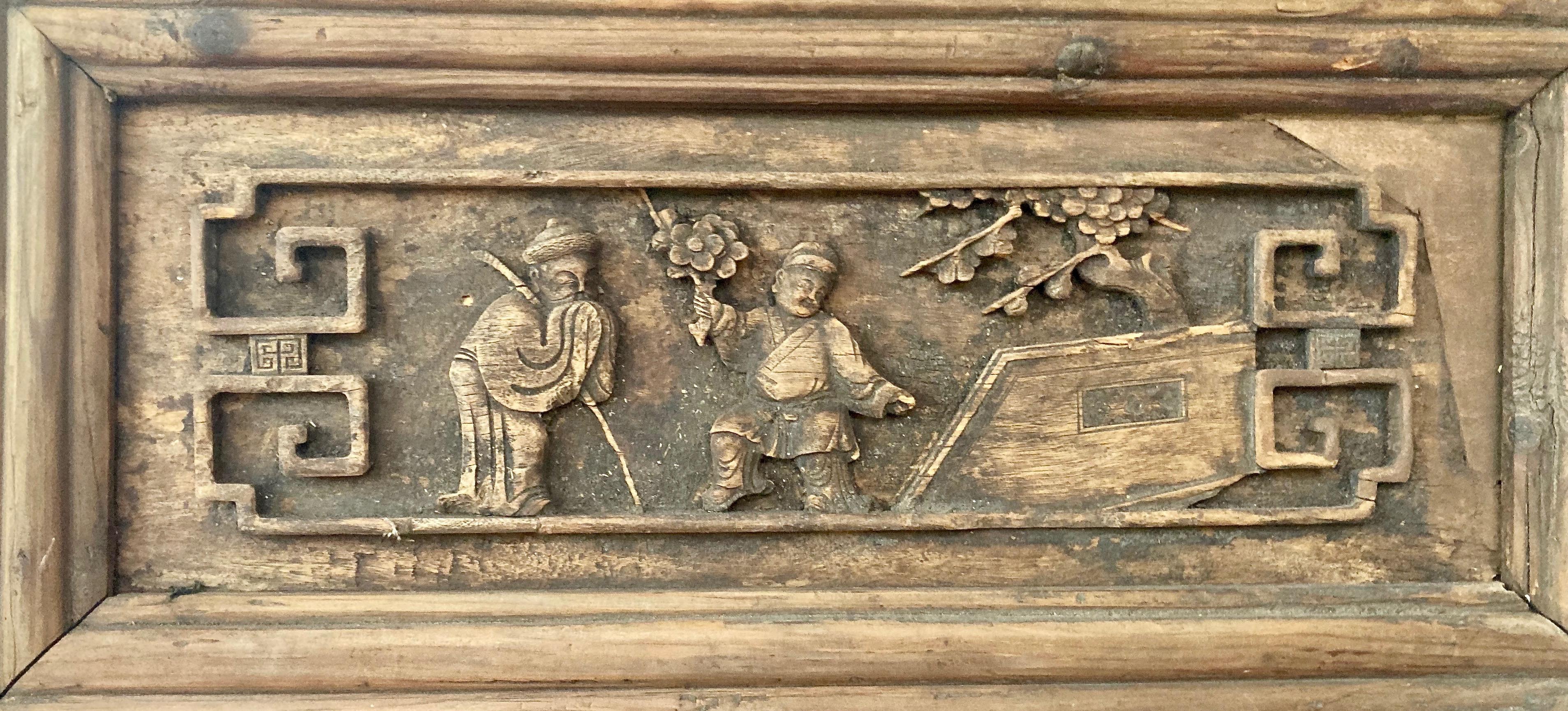 Qing Antique Chinese Carved Wood Panel For Sale