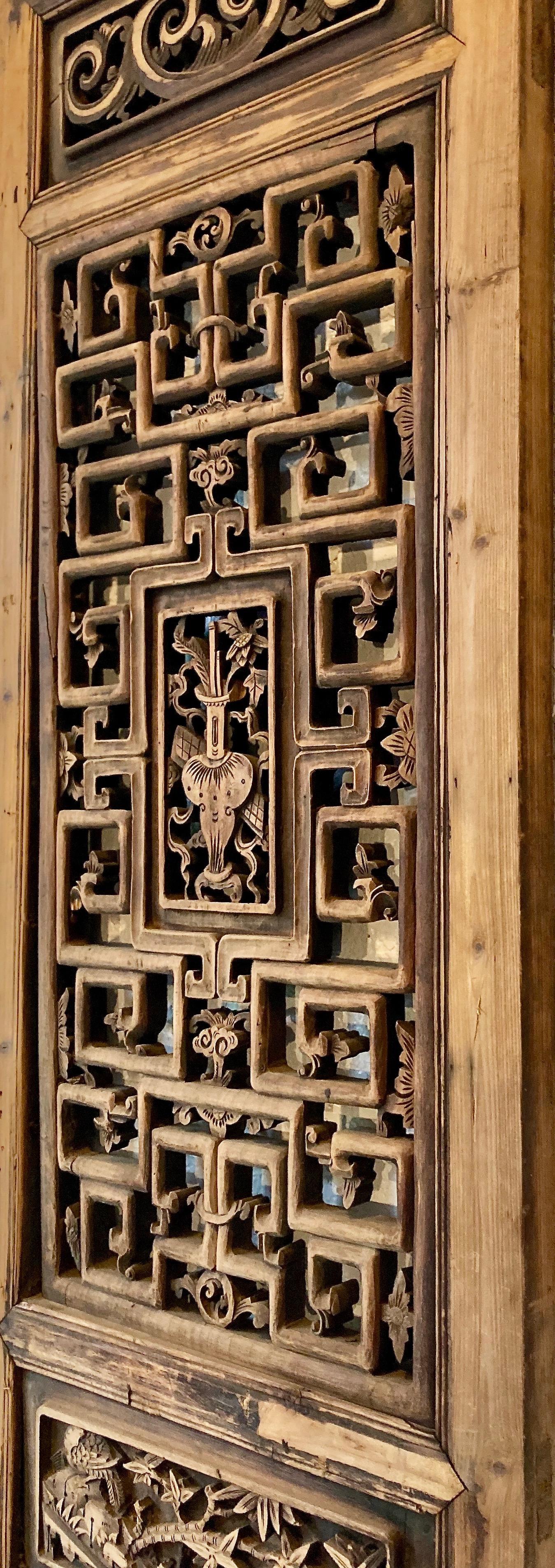 Hand-Carved Antique Chinese Carved Wood Panel For Sale