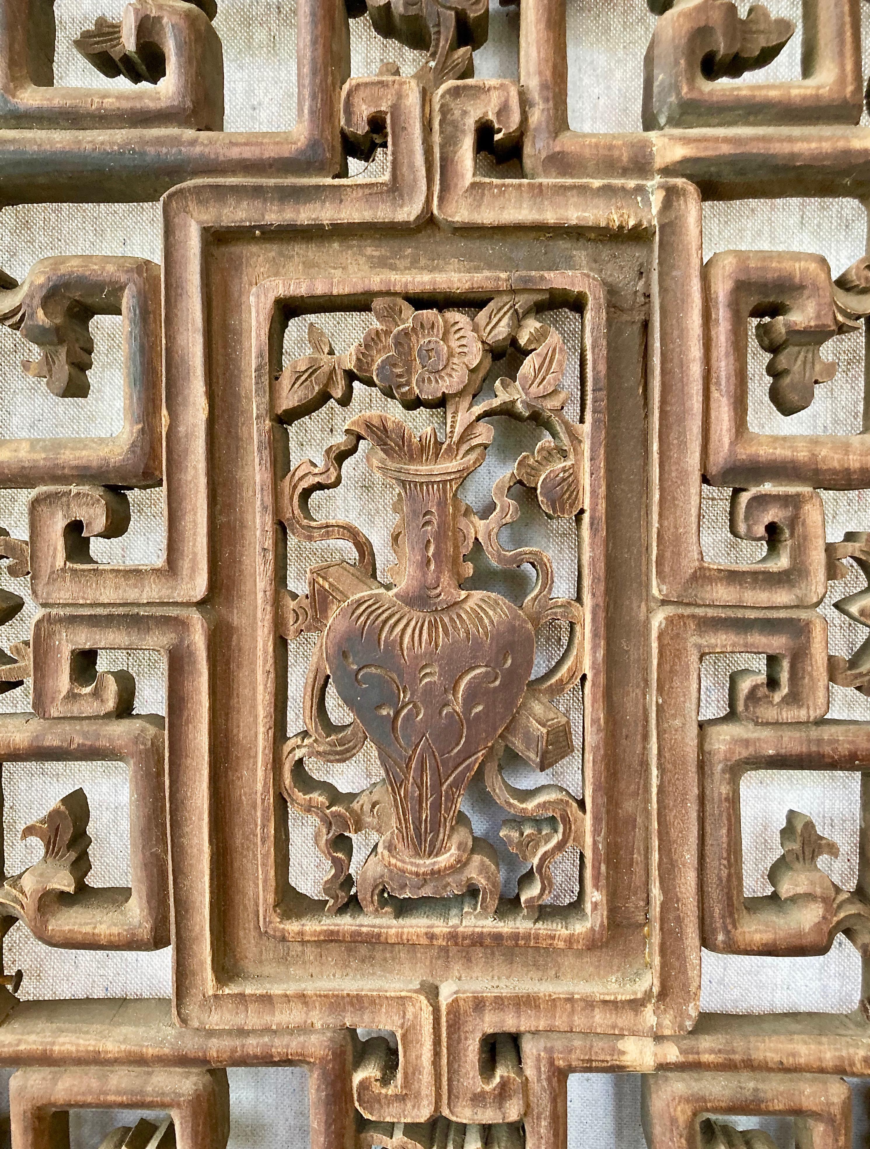 19th Century Antique Chinese Carved Wood Panel For Sale