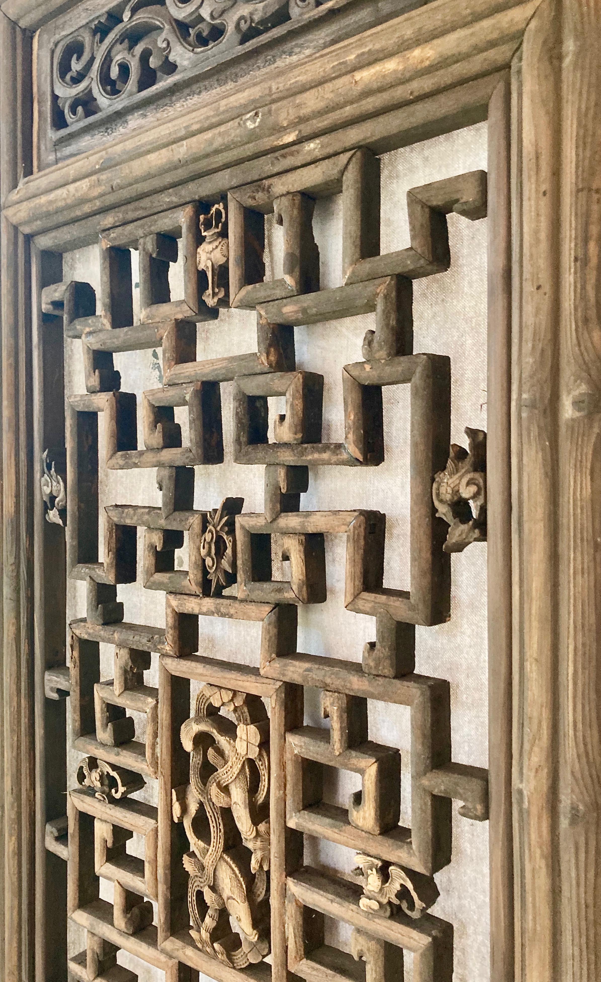 19th Century Antique Chinese Carved Wood Panel For Sale