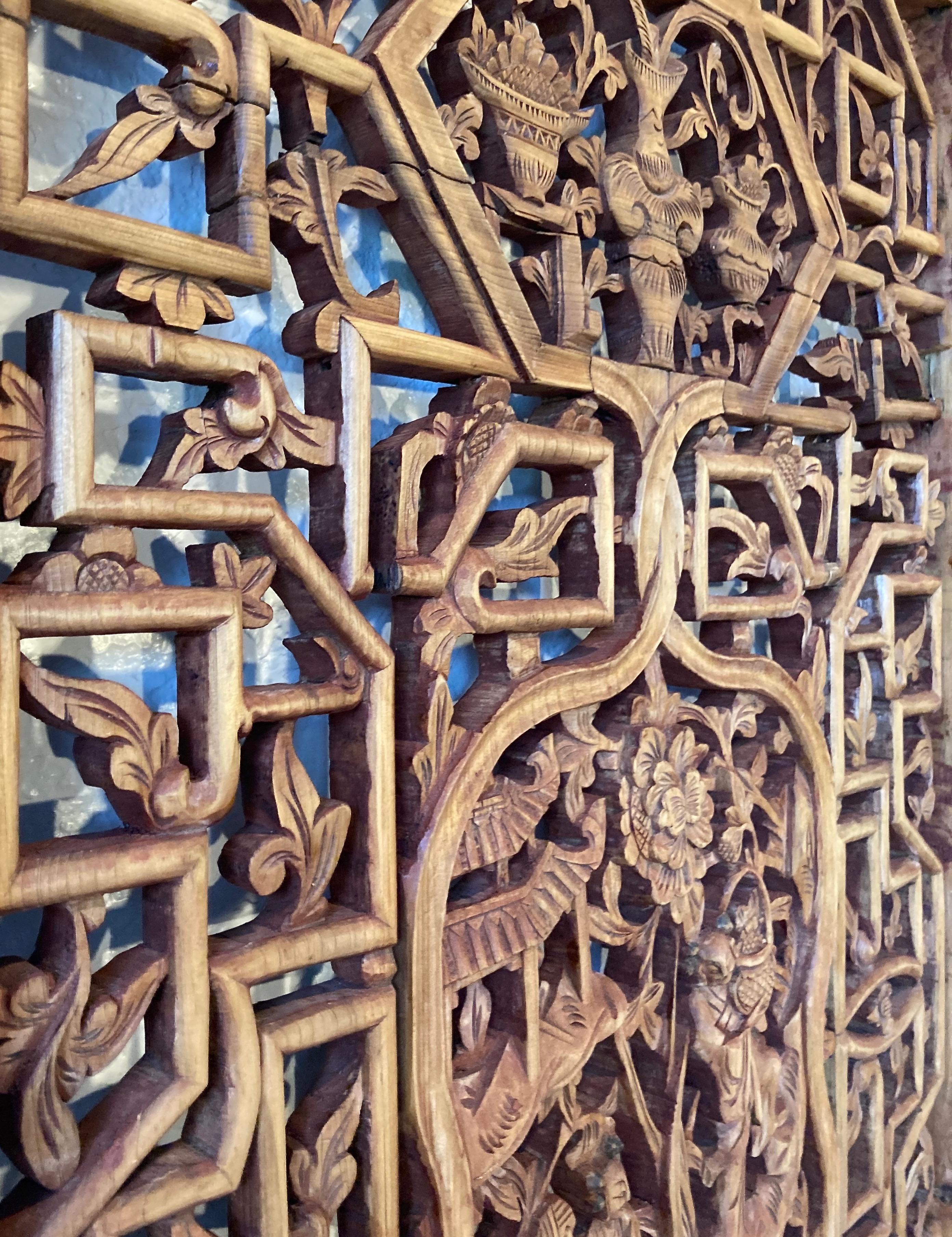 Qing Antique Chinese Carved Wood Panel For Sale