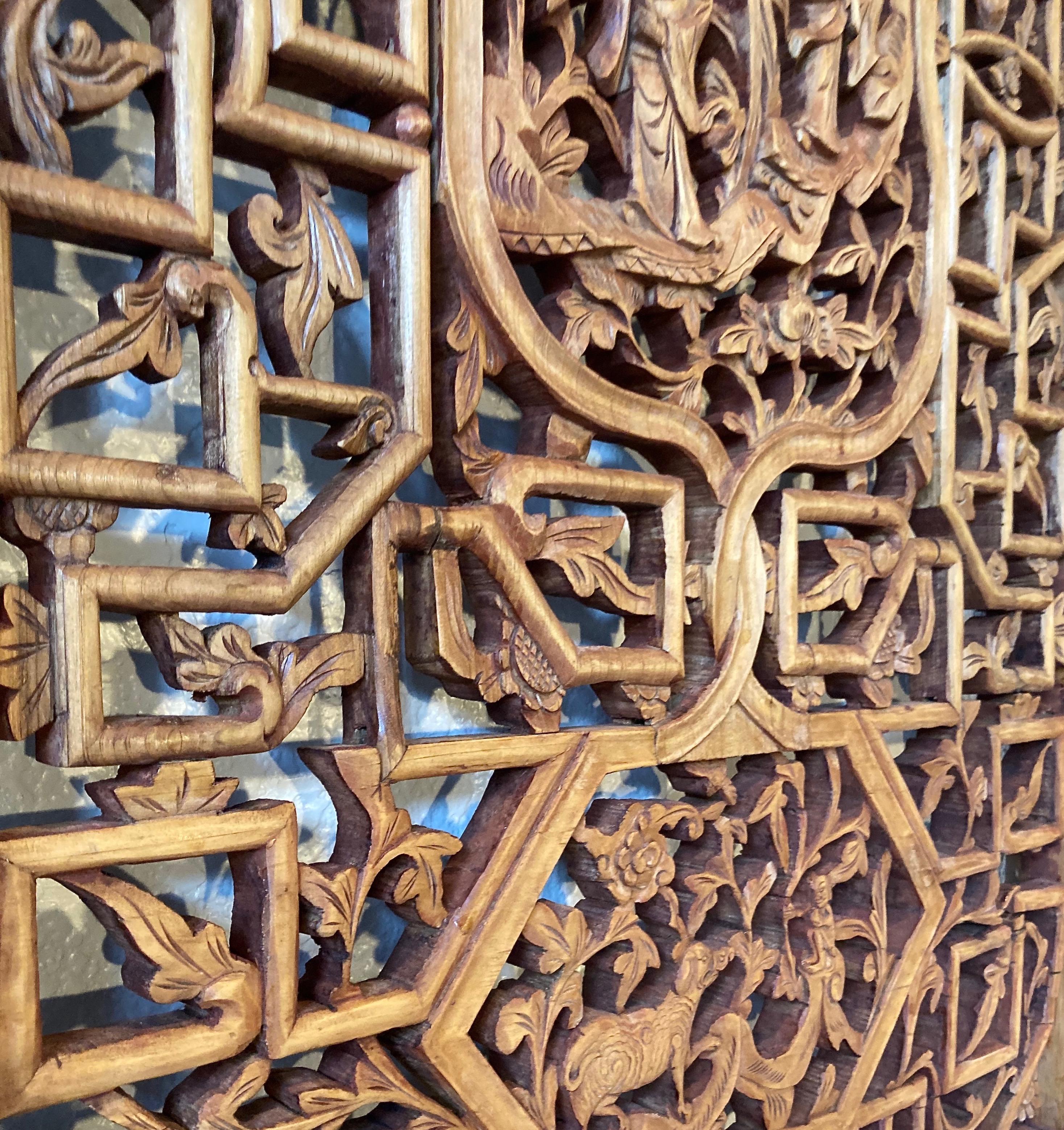 Antique Chinese Carved Wood Panel In Good Condition For Sale In Sherwood, OR