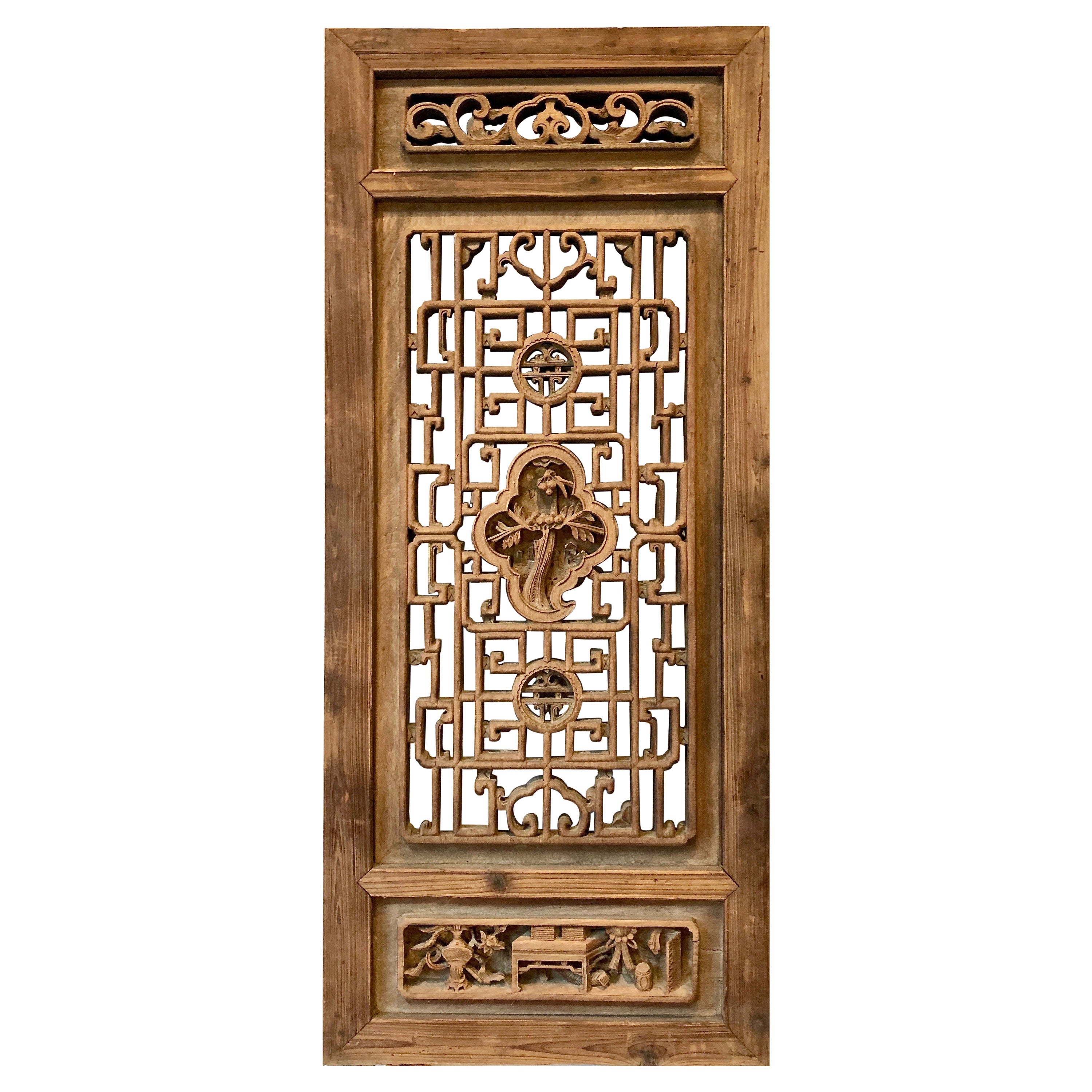 Panneau en bois sculpté chinois ancien en vente