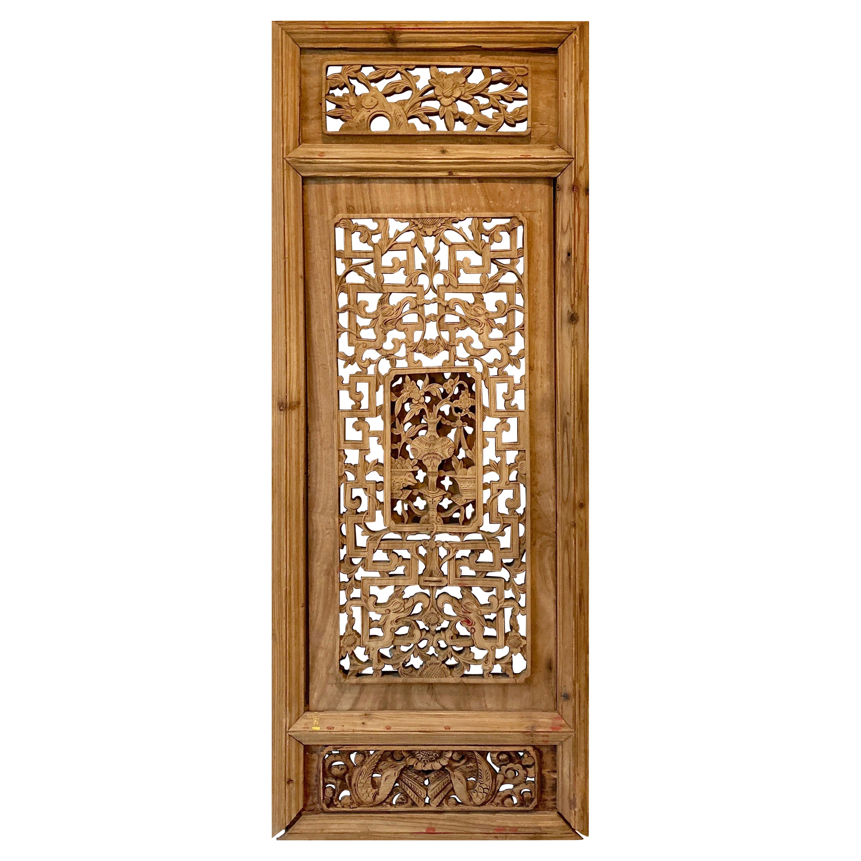Panneau en bois sculpté chinois ancien en vente