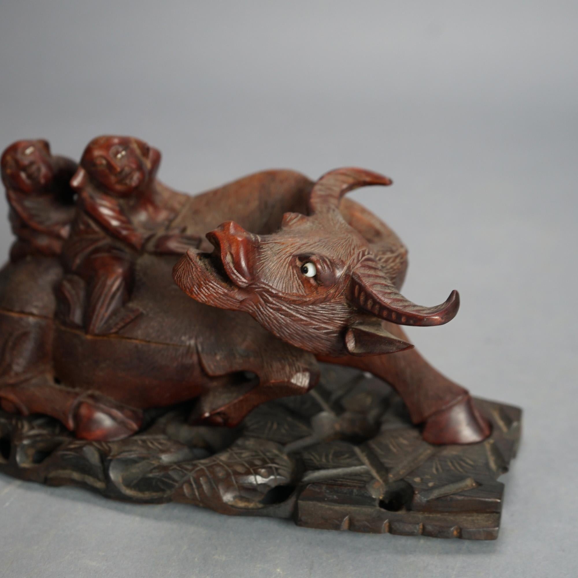 Antique Chinese Carved Wood Sculpture of Water Buffalo with Figures C1920

Measures - 5.5