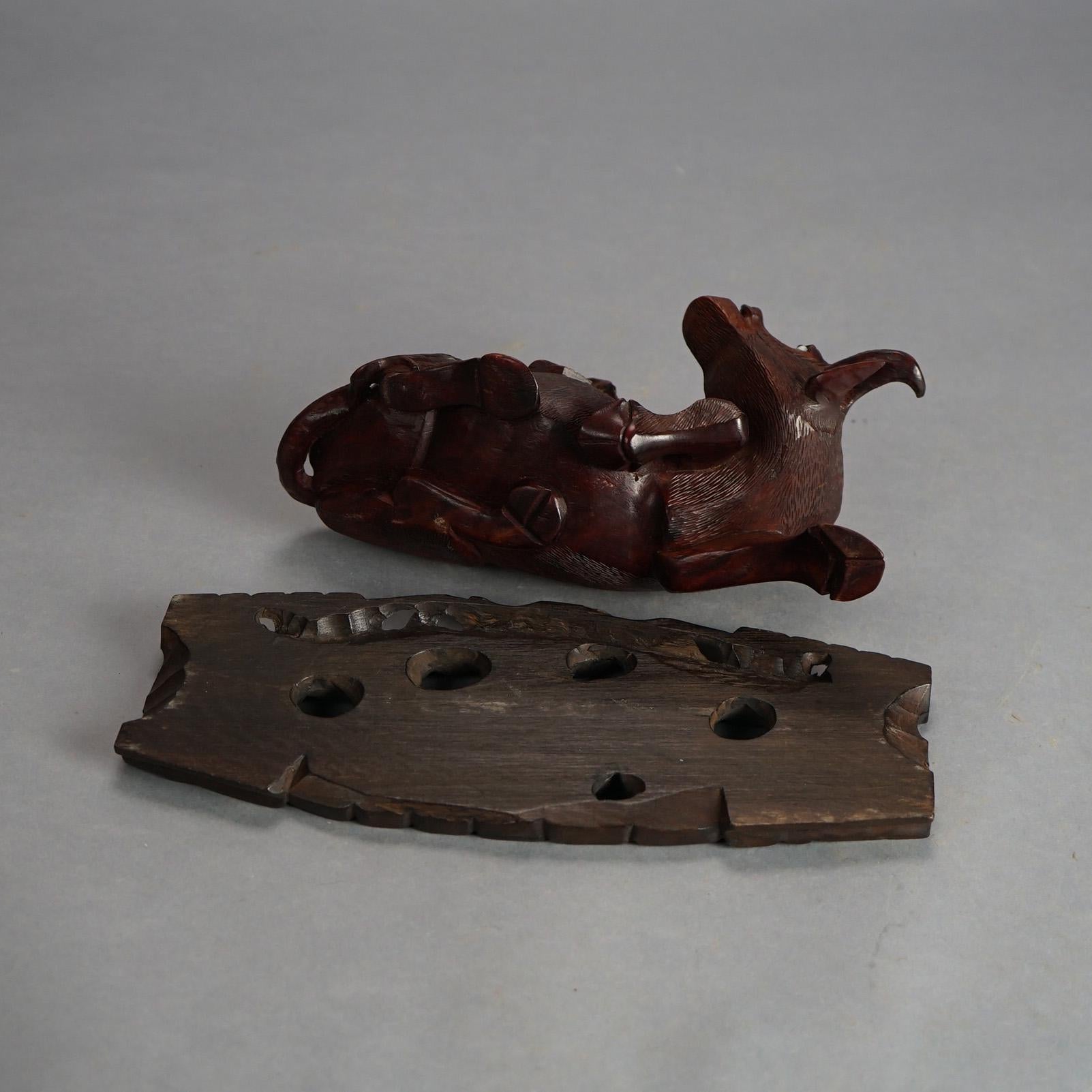 Antique Chinese Carved Wood Sculpture of Water Buffalo with Figures C1920 For Sale 3