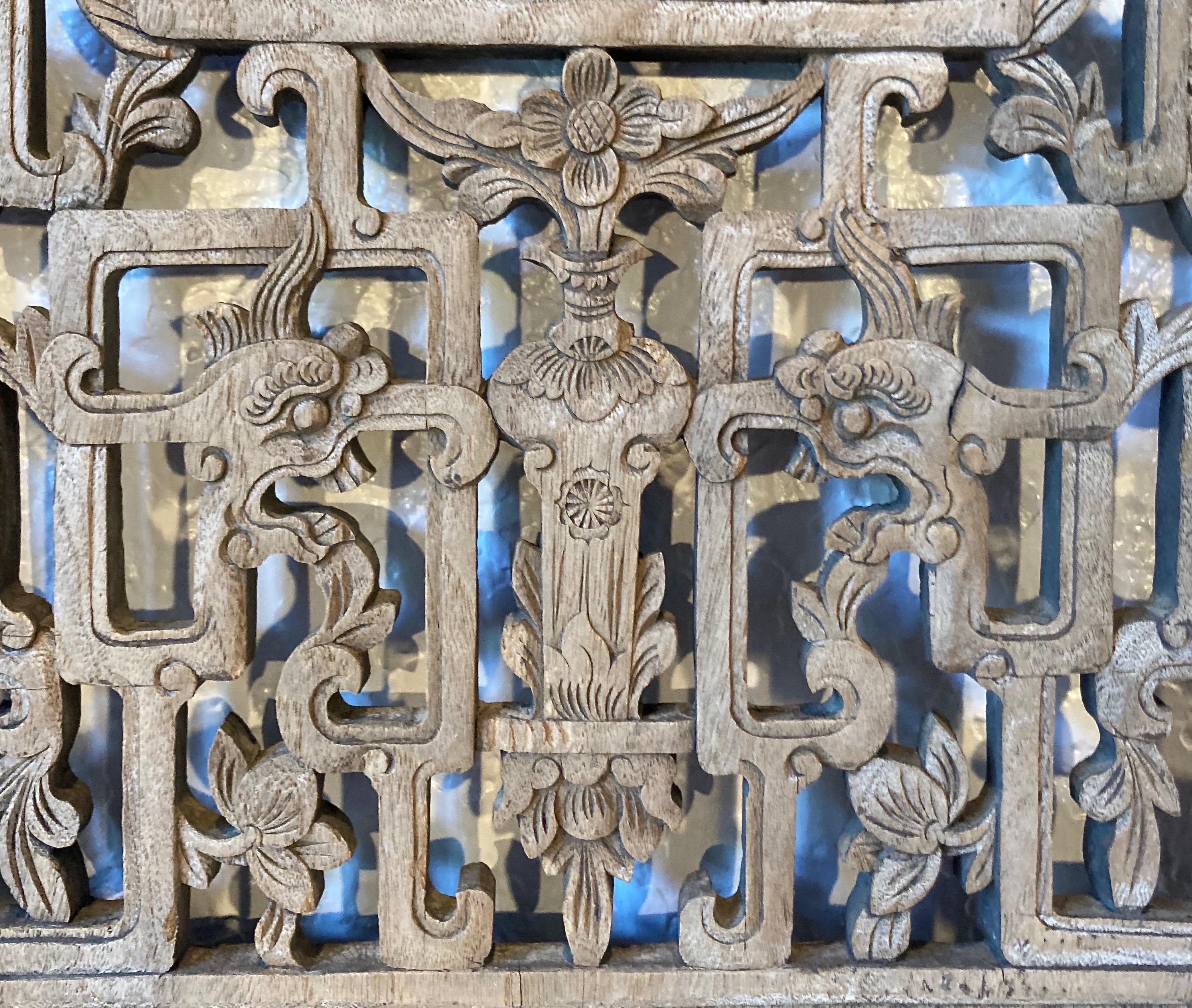 Antique Chinese Carved Wood Window Panel For Sale 5