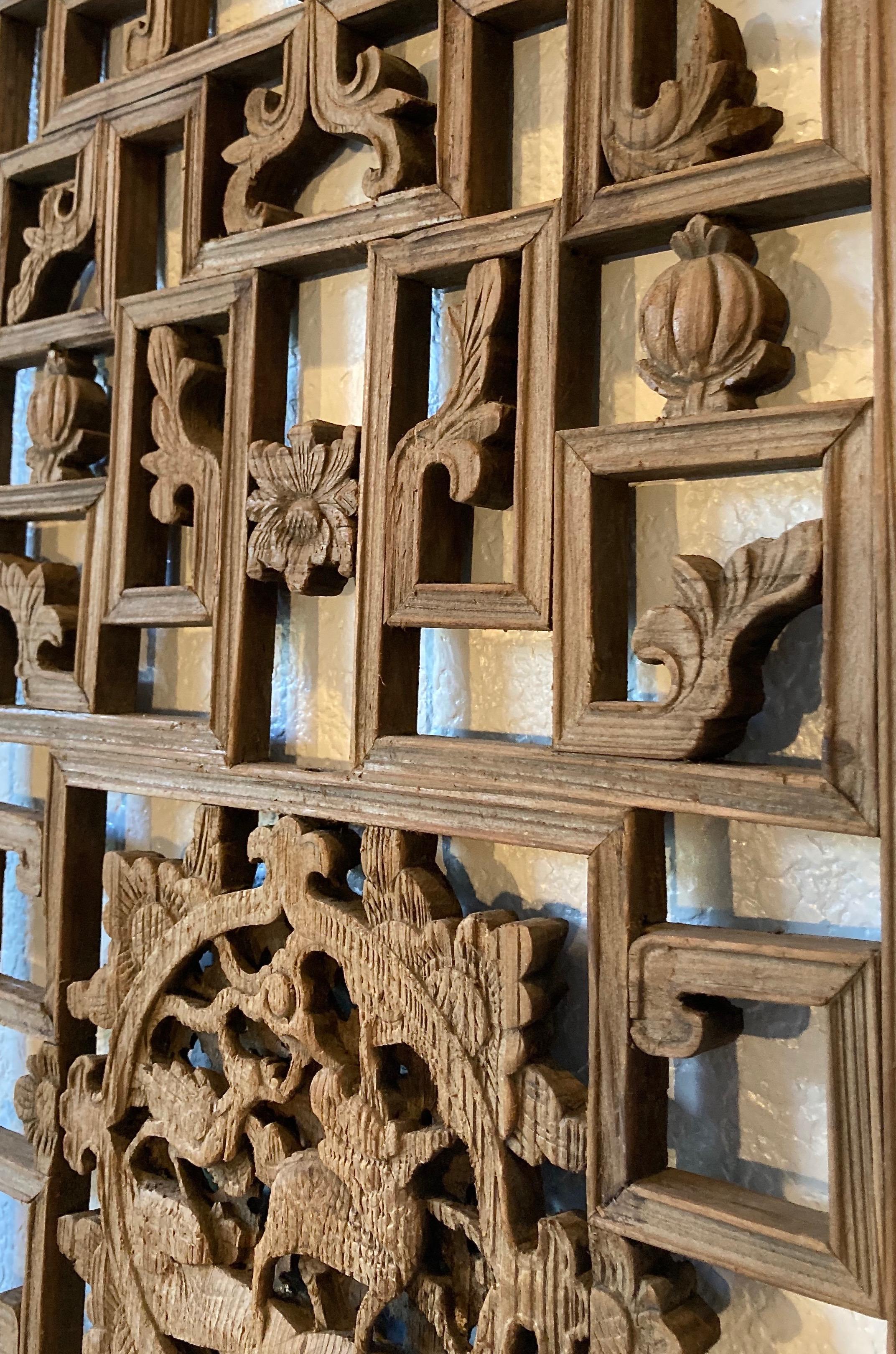 Qing Antique Chinese Carved Wood Window Panel For Sale