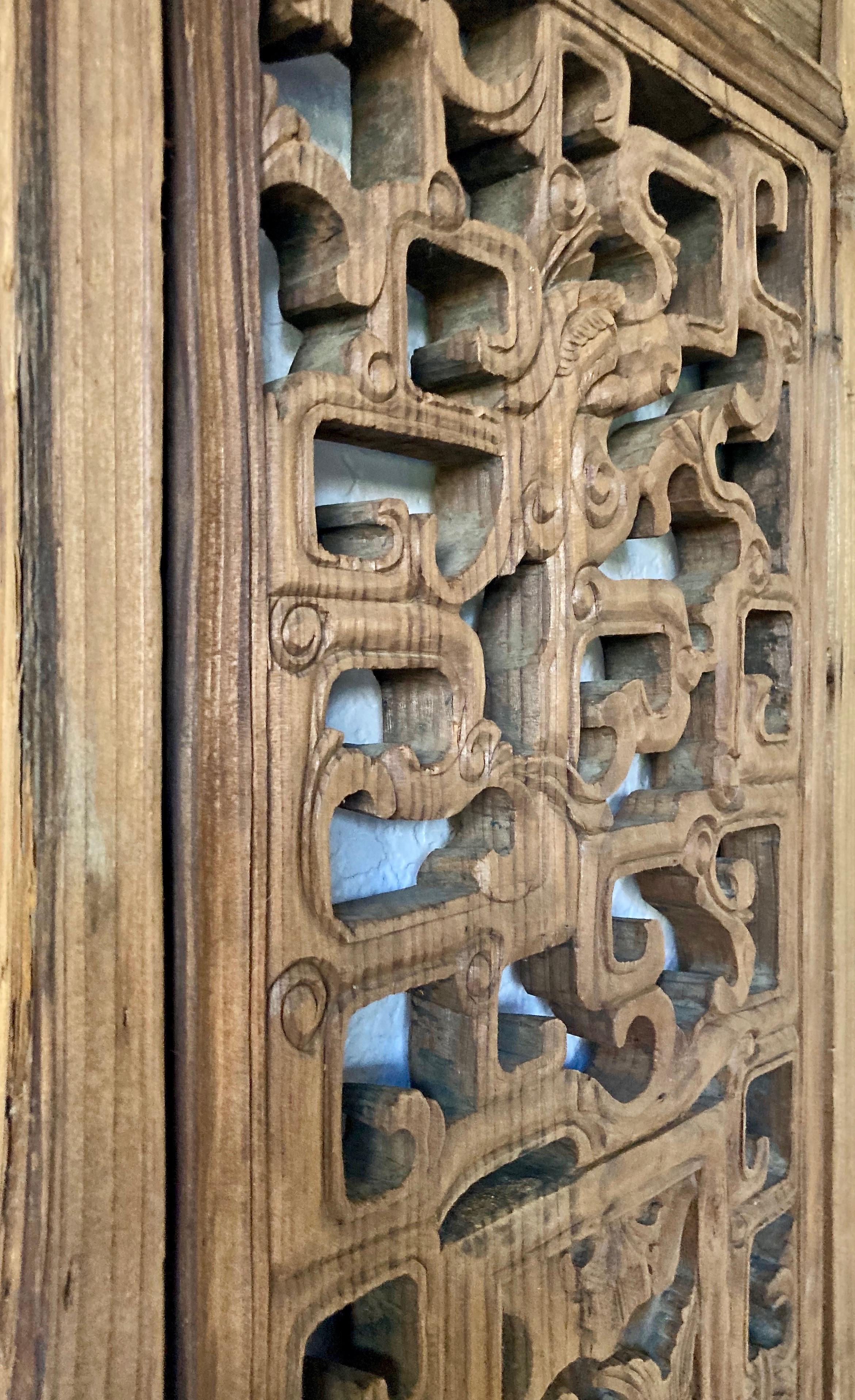 19th Century Antique Chinese Carved Wood Window Panel For Sale