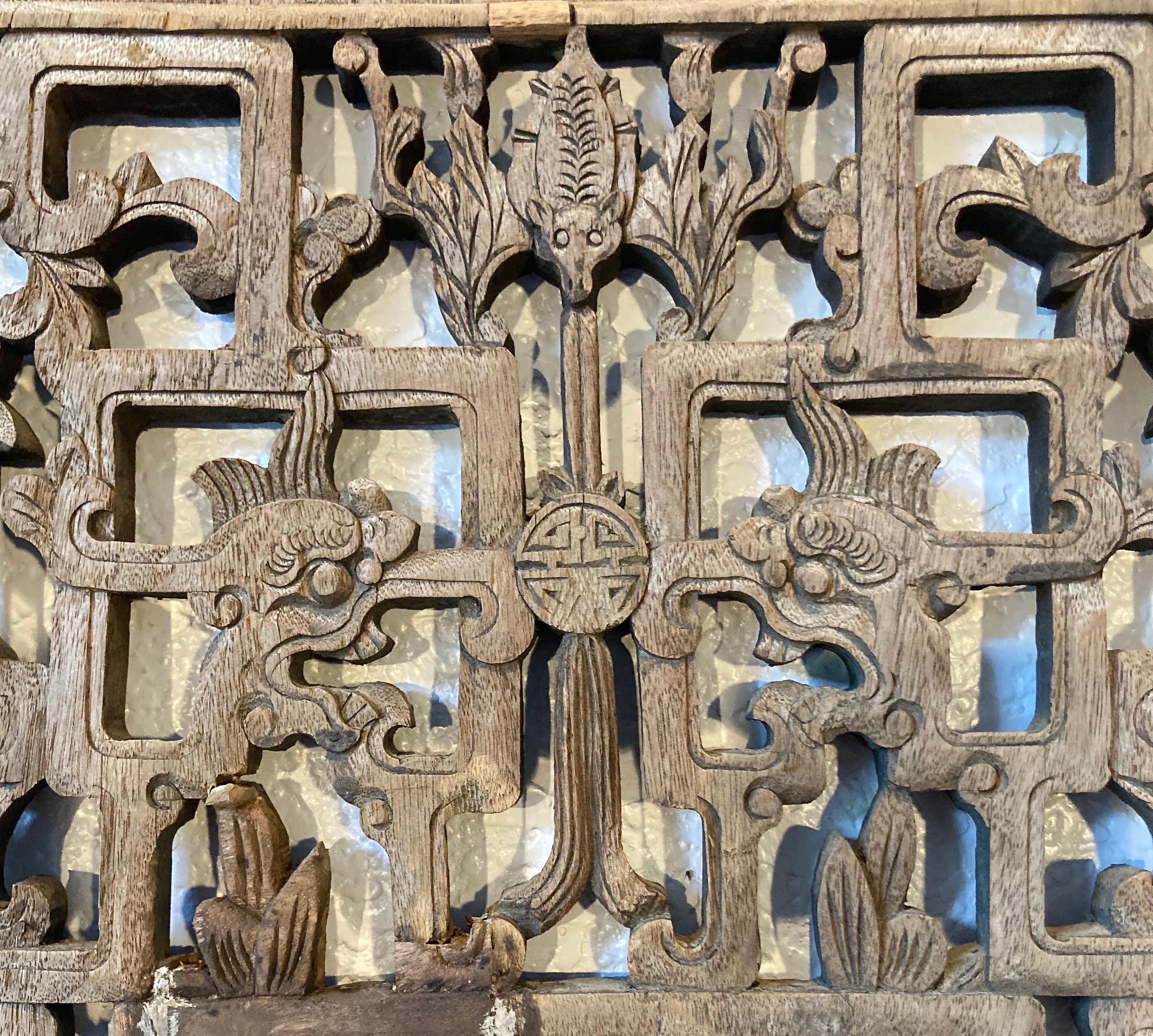 Antique Chinese Carved Wood Window Panel For Sale 4