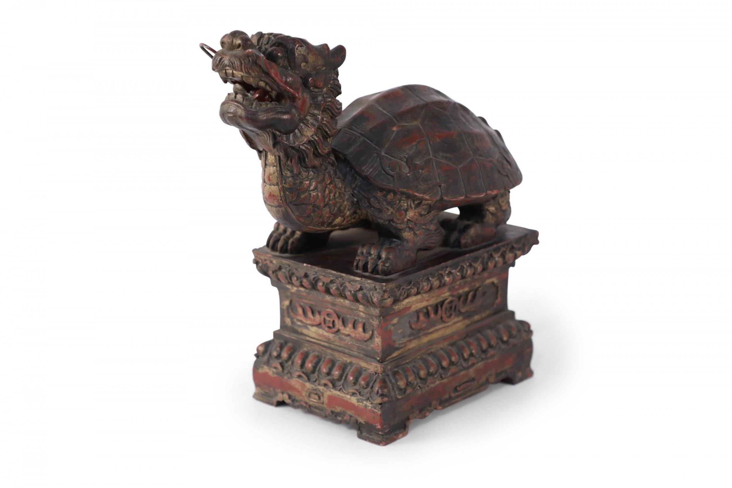 Antique Chinese Carved Wooden Longgui Dragon Turtle Sculpture For Sale 2