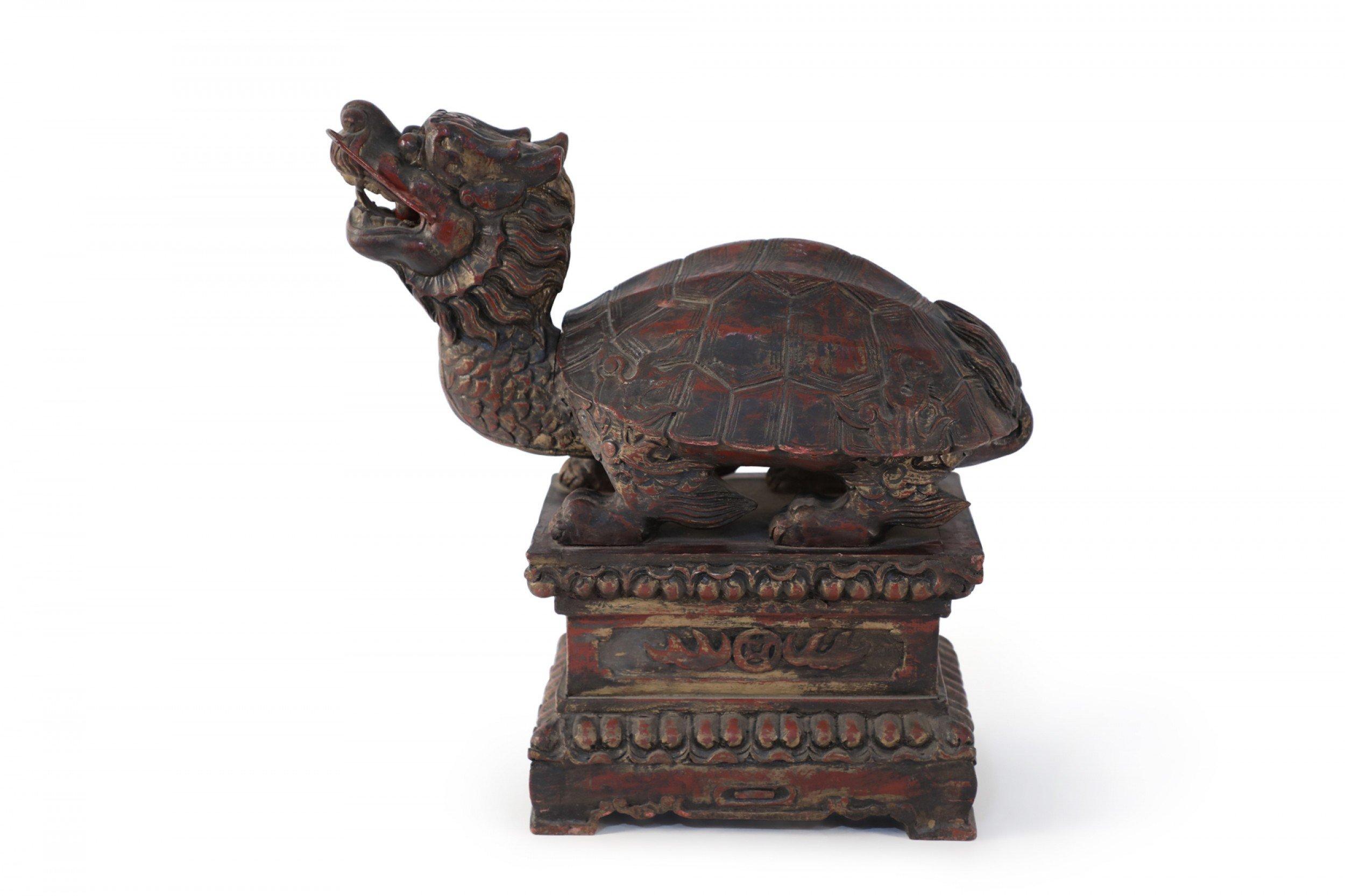 Antique Chinese Carved Wooden Longgui Dragon Turtle Sculpture For Sale 6