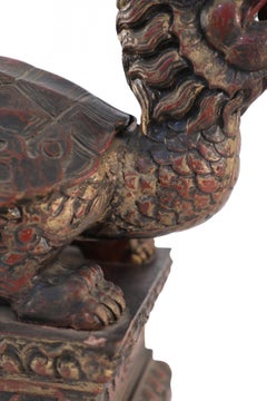 Antique Chinese Carved Wooden Longgui Dragon Turtle Sculpture