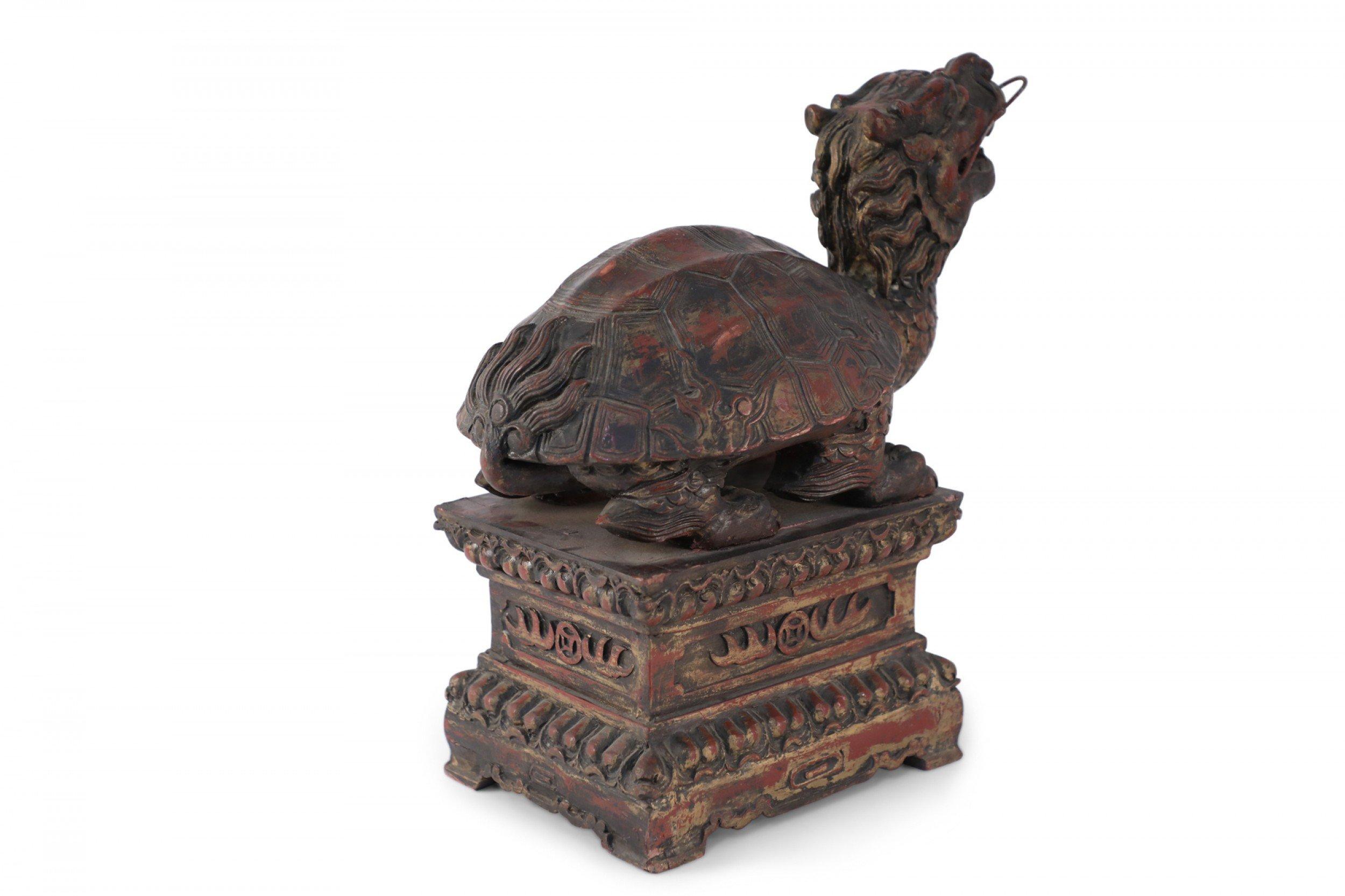 Chinese Export Antique Chinese Carved Wooden Longgui Dragon Turtle Sculpture For Sale
