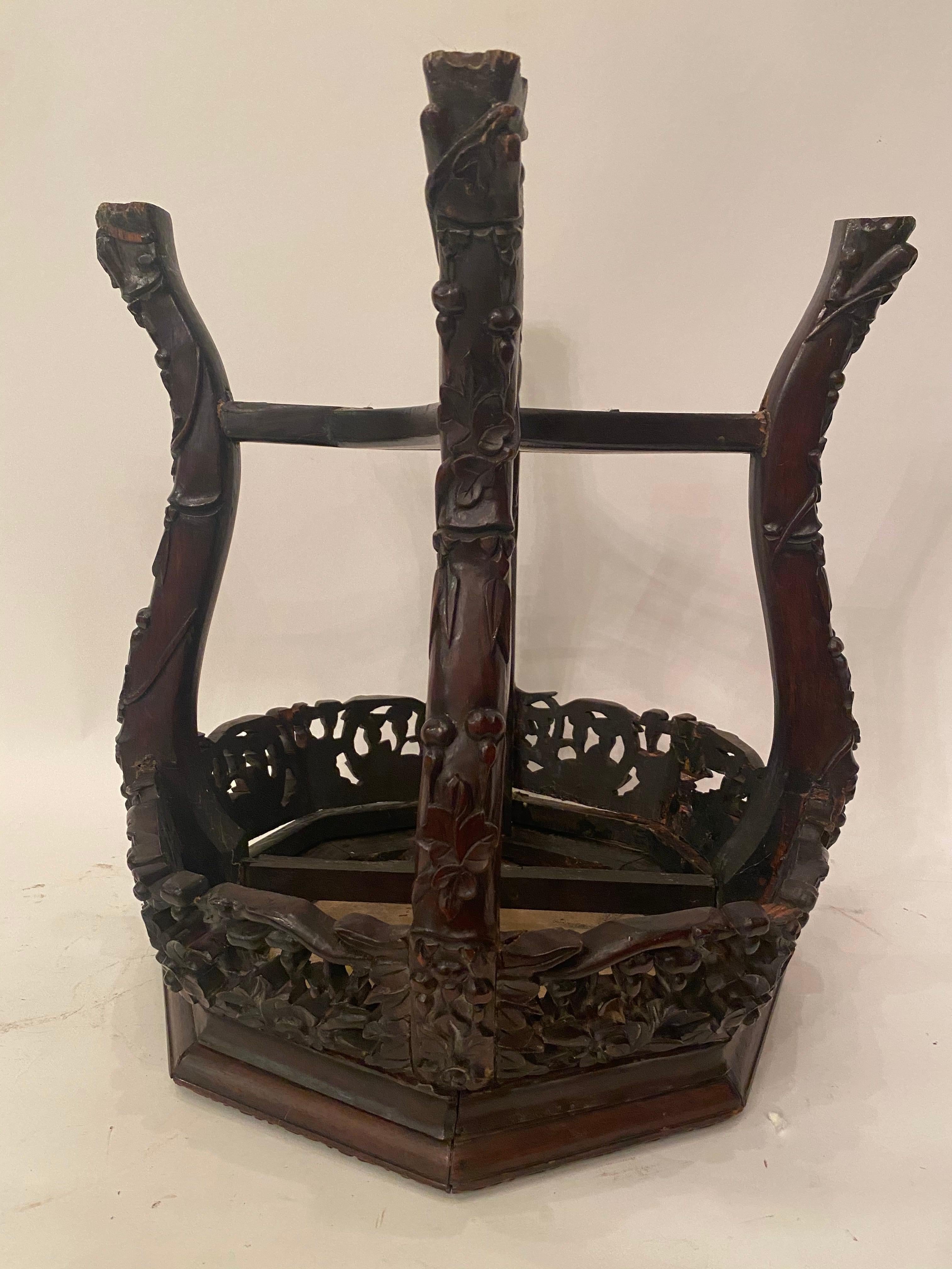 Antique Chinese Carved Wooden Stand with 8 Sides Marble Top For Sale 4