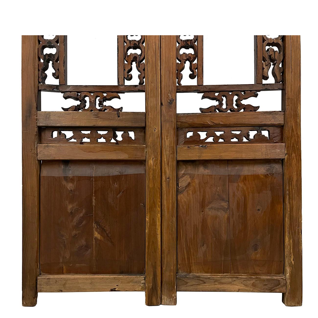 Antike chinesische geschnitzte Holzfenstertafeln-Wandkunst, Wandkunst, ein Paar im Zustand „Gut“ im Angebot in Pomona, CA