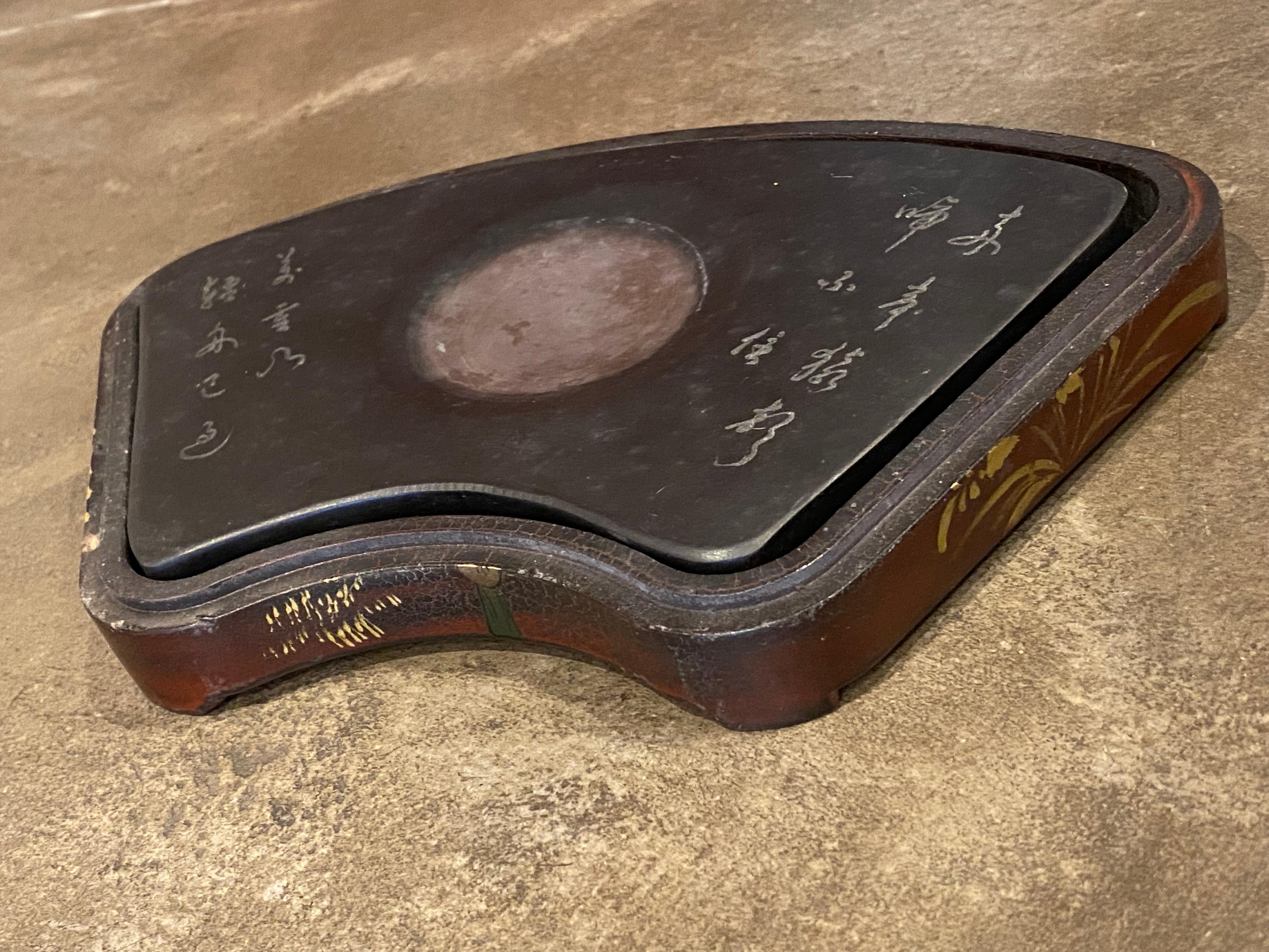 Antica pietra d'inchiostro cinese incamiciata, anni 1850 circa, Imperatore Daoguang, poesia di Li Bai, 27 cm. in vendita 6