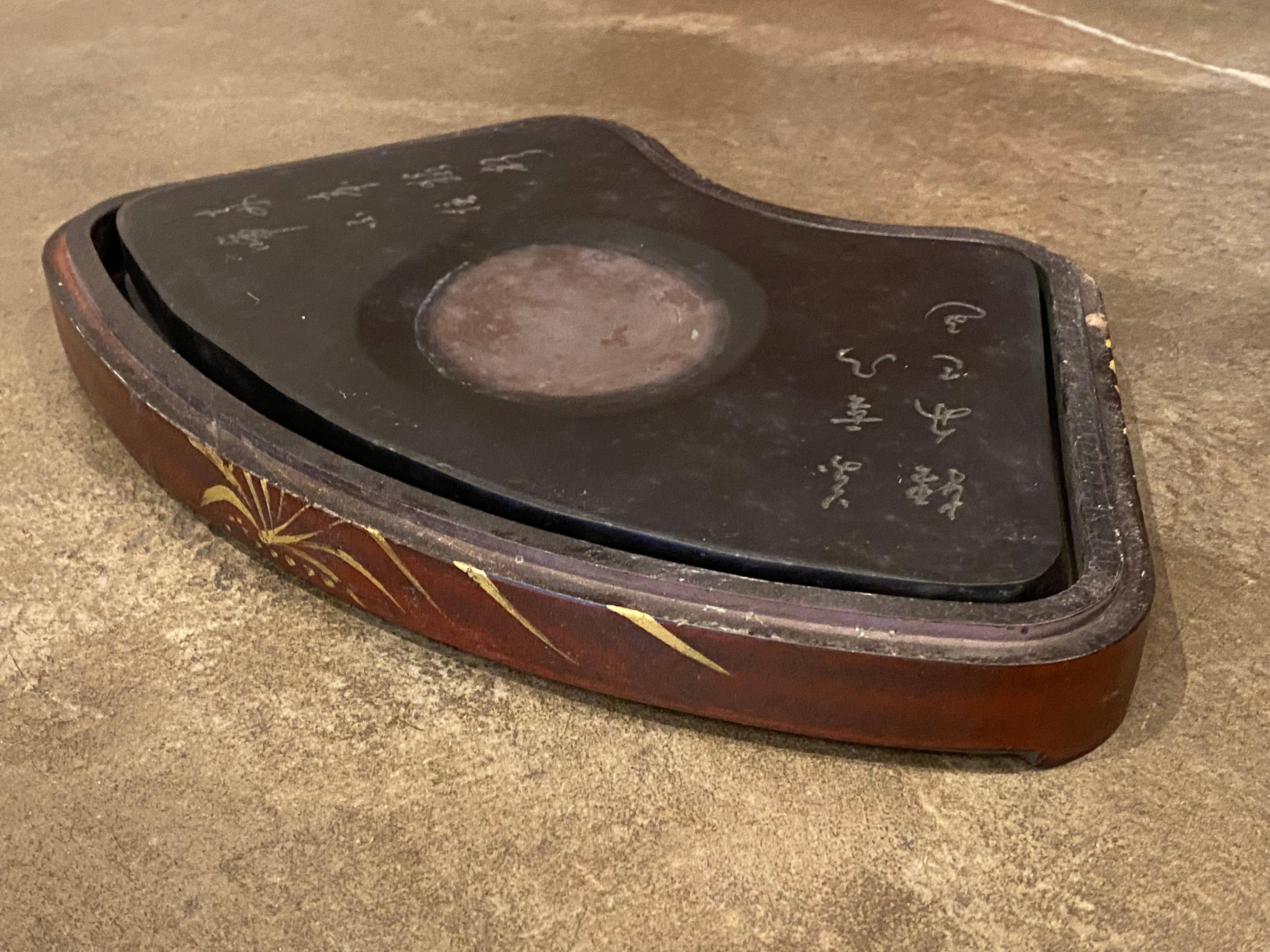 Antica pietra d'inchiostro cinese incamiciata, anni 1850 circa, Imperatore Daoguang, poesia di Li Bai, 27 cm. in vendita 7