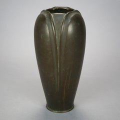 Antique Chinese Cast Bonze Stylized Lotus Vase, Signed, 19th Century