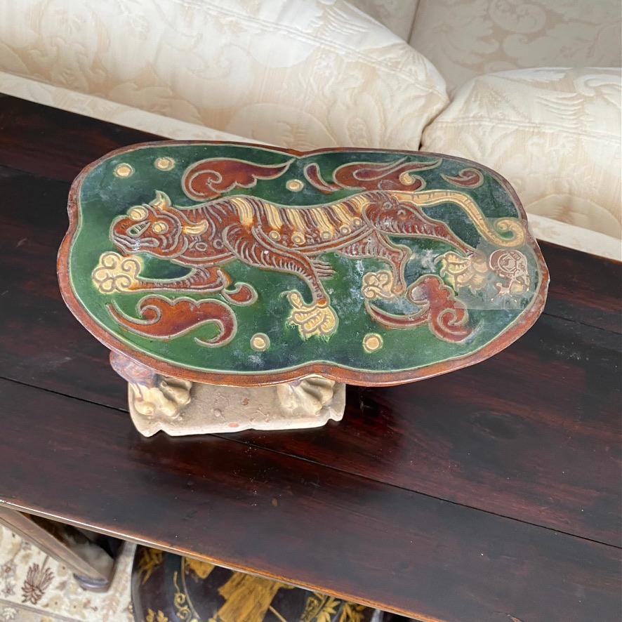 Vintage/antique (note the wax seal) CAT PILLOW hand crafted and hand painted beautiful colors (one of a kind) green red etc.