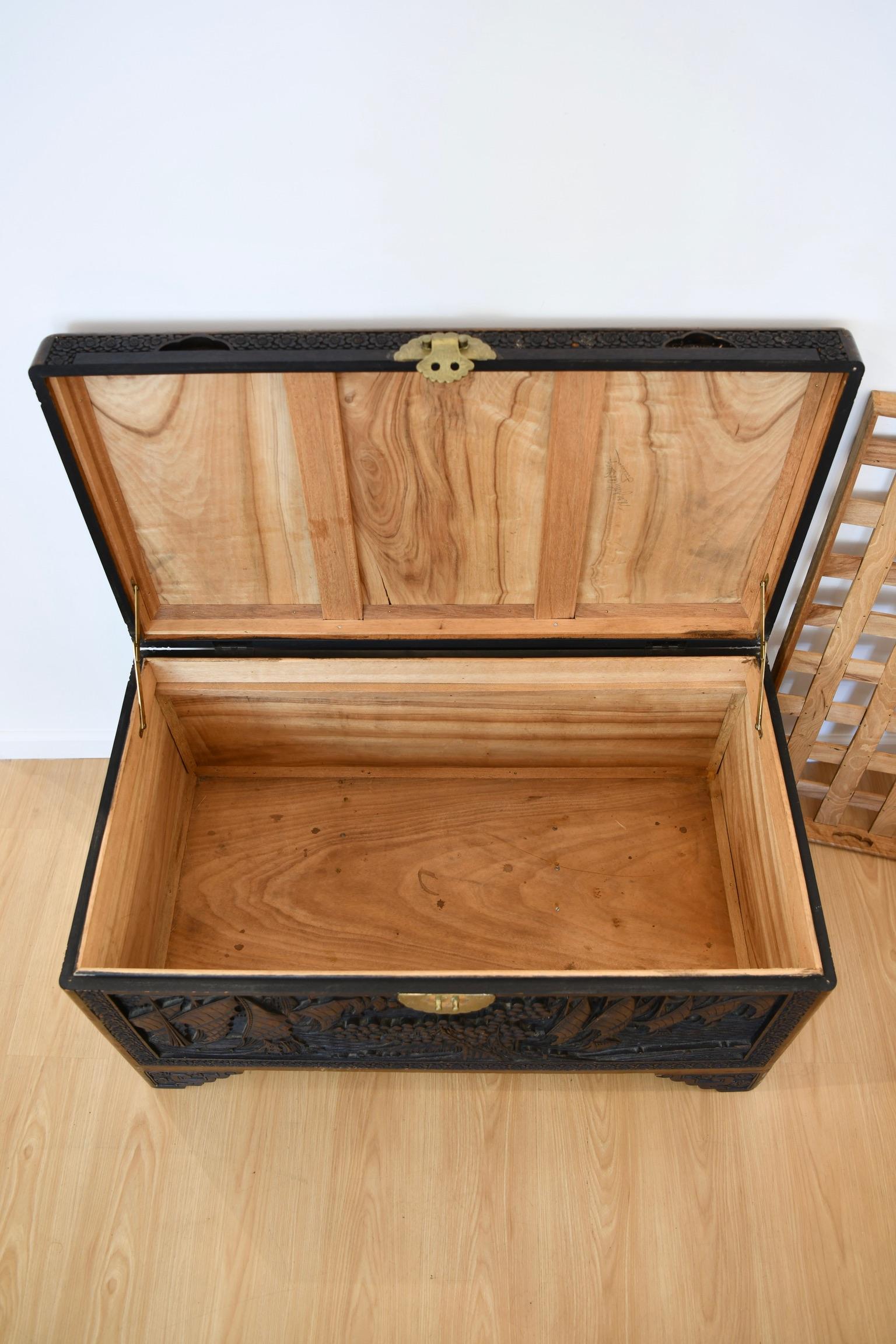 Antique Chinese Cedar Carved Chest 2