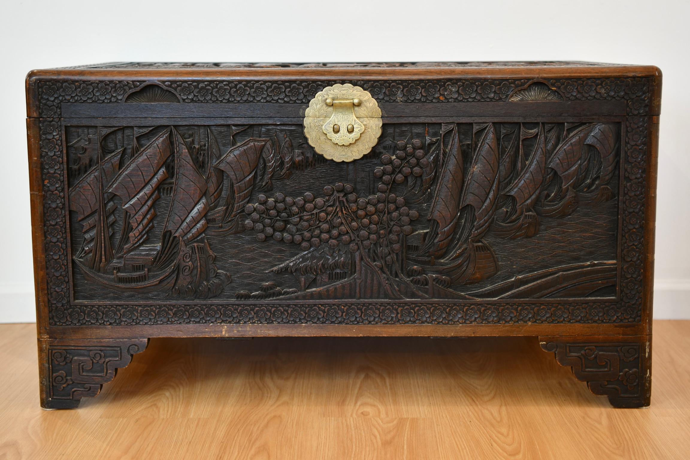 Antique Chinese Cedar Carved Chest 3