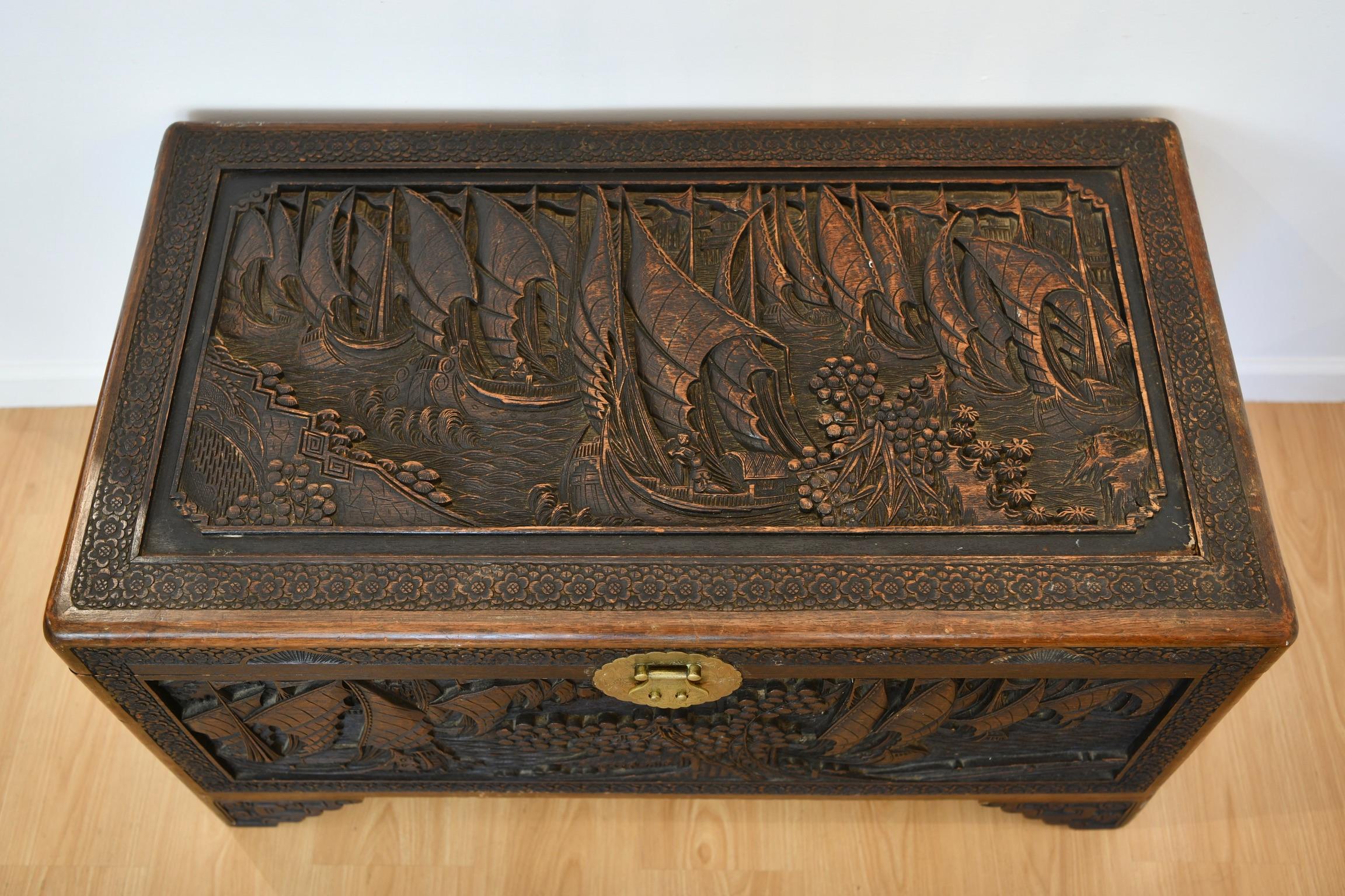 Antique Chinese Cedar Carved Chest 4